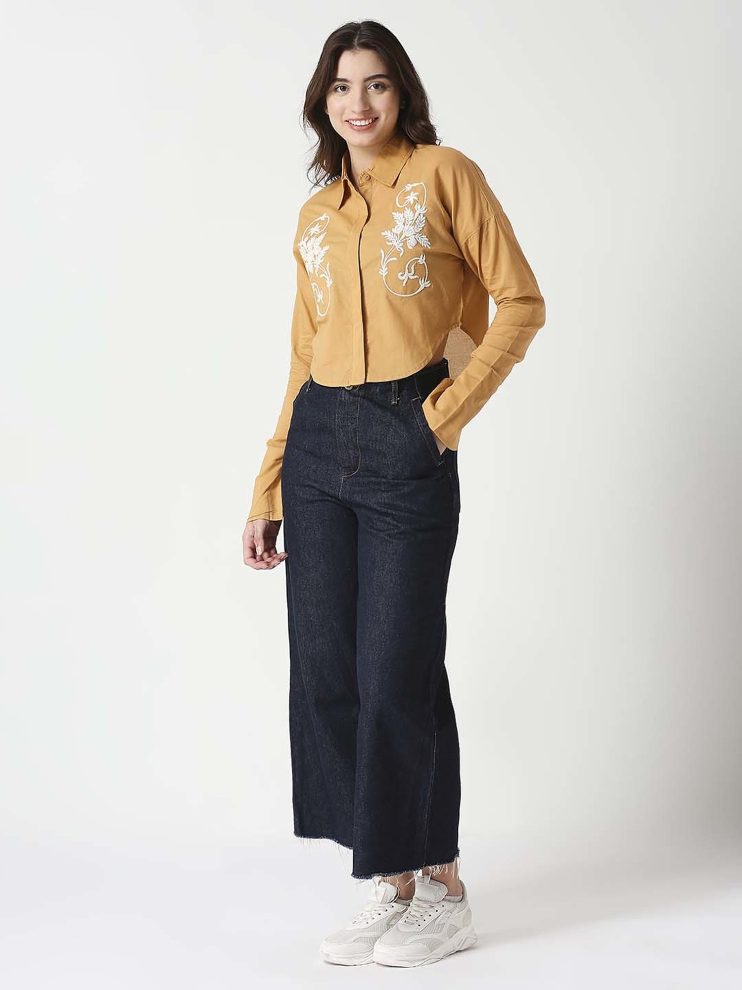 Remanika Mustard Cotton Embroidered Shirt