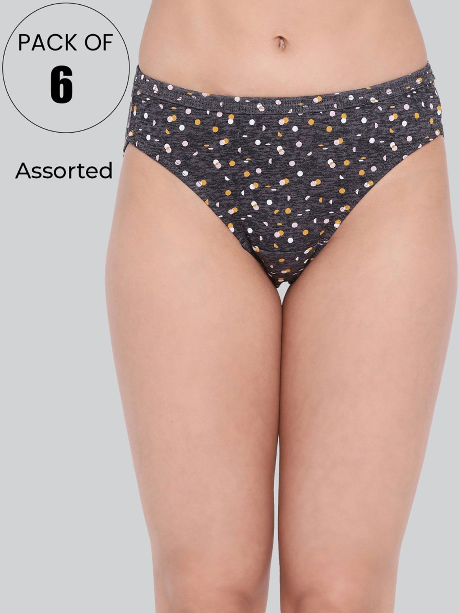 Lyra Assorted Color Cotton Printed Bikini Panties - Pack Of 6