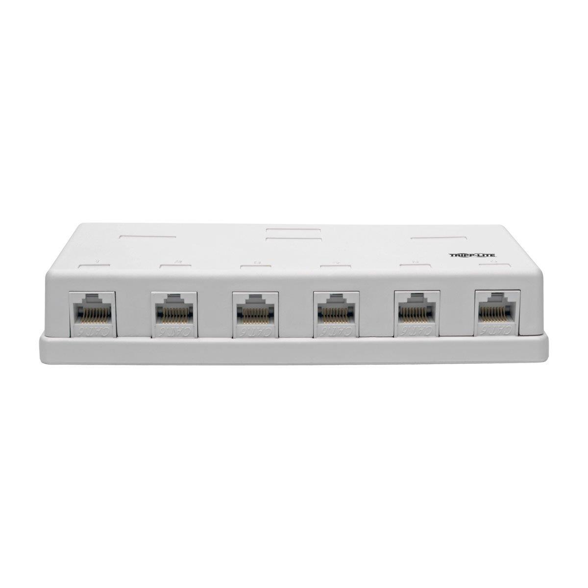 TRIPP LITE N236-006-WH Pre-Configured Unshielded Cat6 6-Port Surface-Mount Box, 110 IDC, RJ45, White
