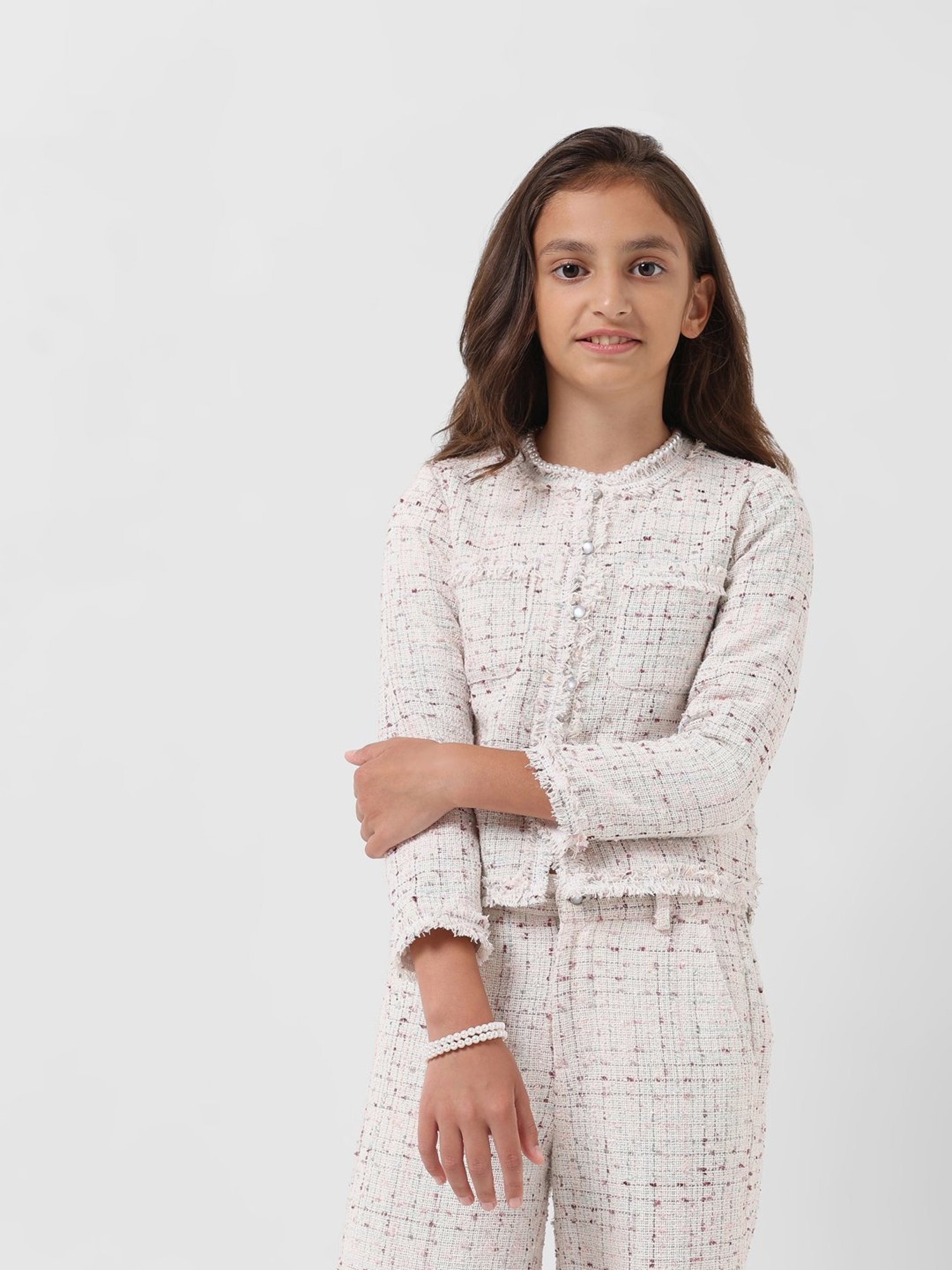 VERO MODA GIRL White Self Design Full Sleeves Shirt