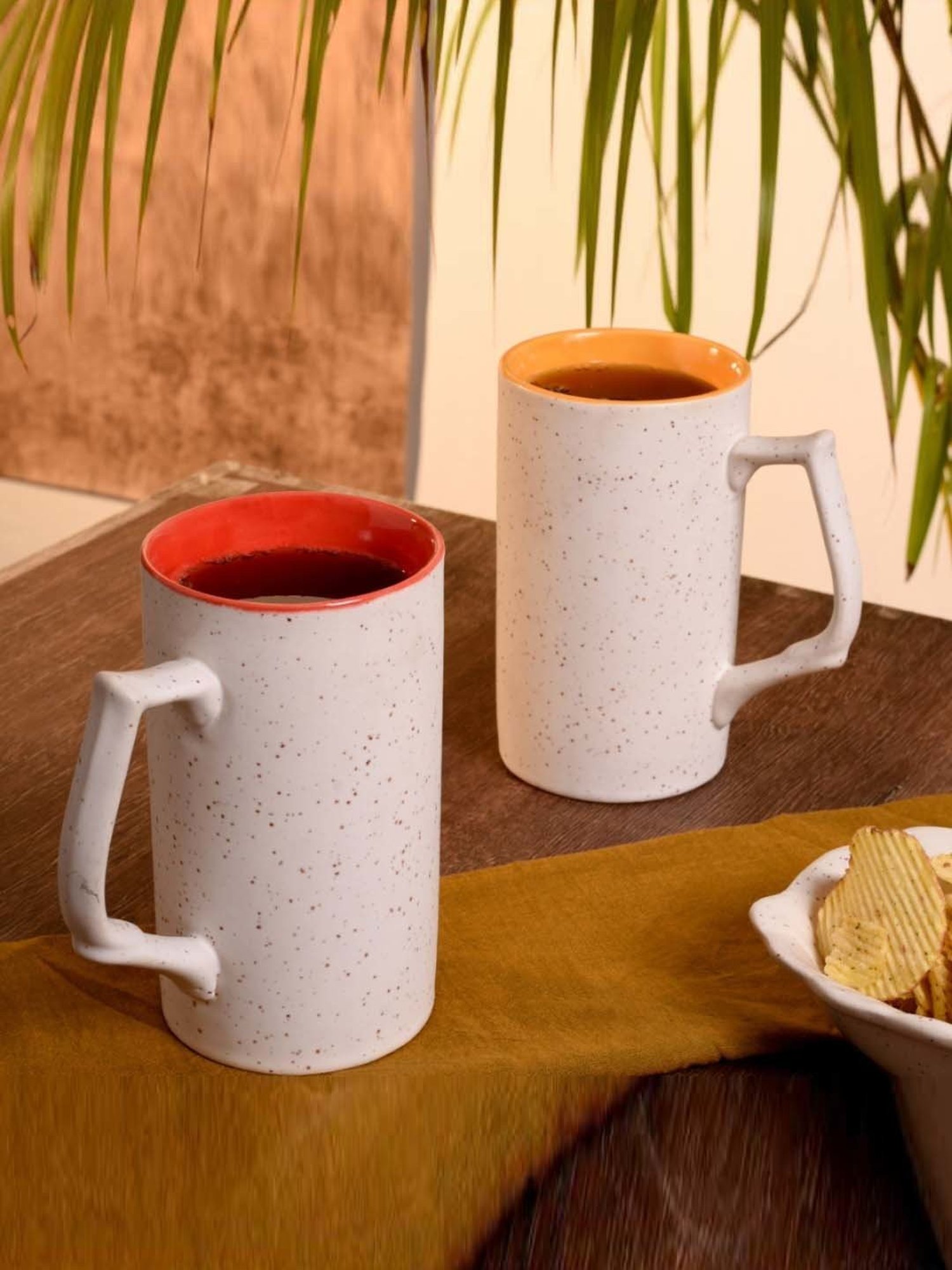 Unravel India White & Red Ceramic Beer Mug - Set of 2