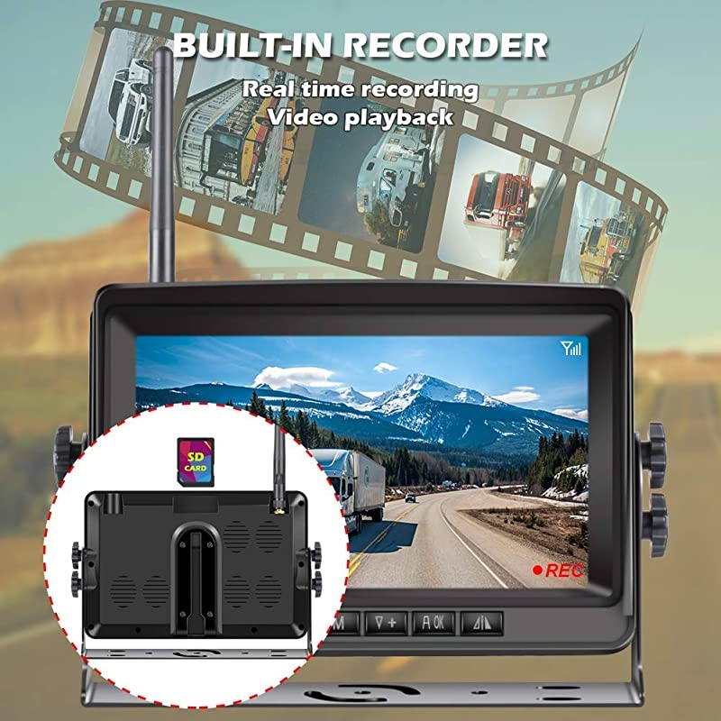 Digital Wireless Backup Camera Kit  Upgrade HD Observation System 7 inch Builtin DVR Monitor and Night Vision IP69 Waterproof Rear View Camera for Truck Trailer RV Pickup Van Bus Farm