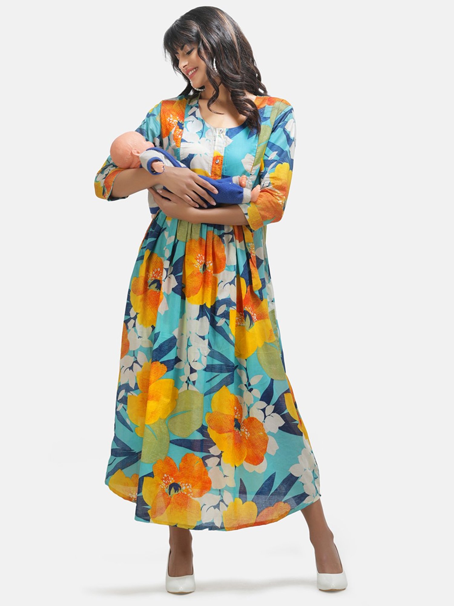 KOI SLEEPWEAR Multicolor Floral Print Maternity Midi Dress