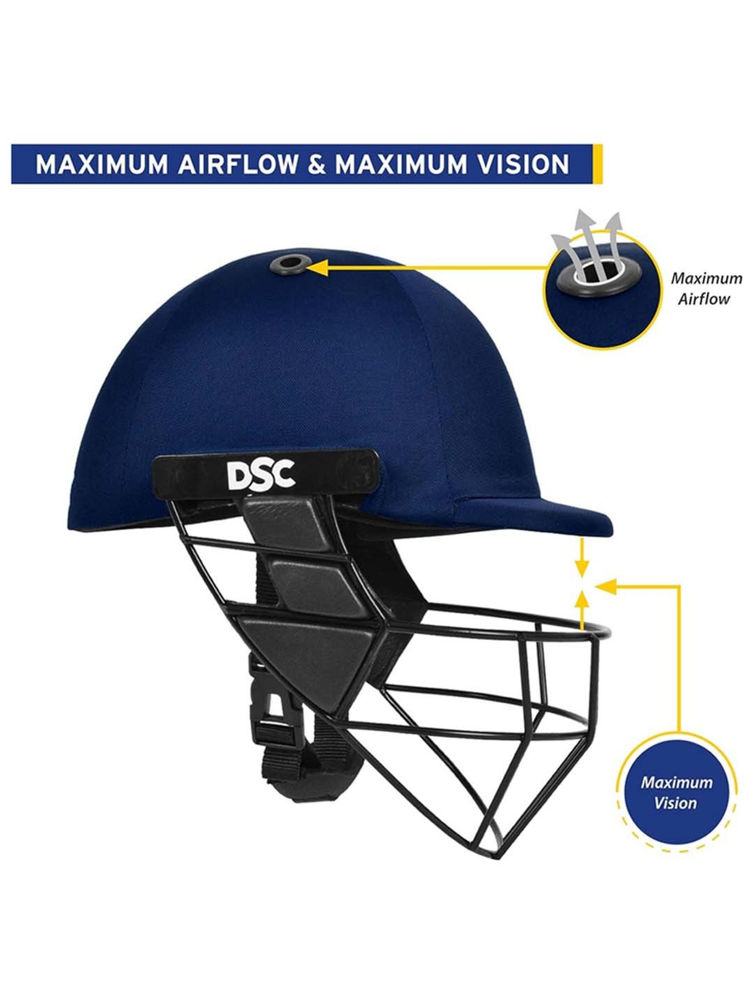 DSC AVENGER PRO Premium Cricket Helmet Fixed Spring Steel Grill, Back Support Strap Size - Small