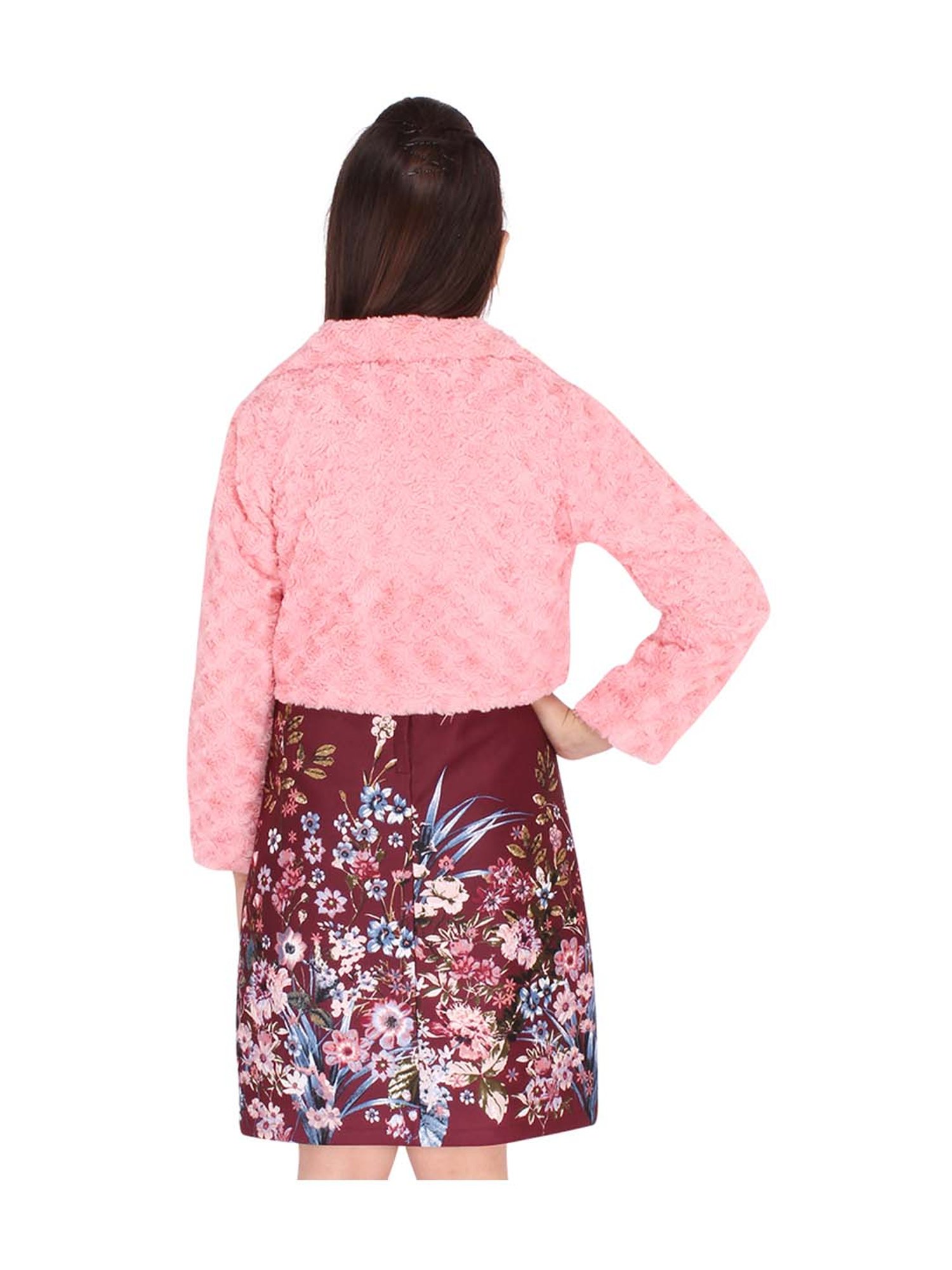 Cutecumber Kids Plum Printed Dress & Shrug