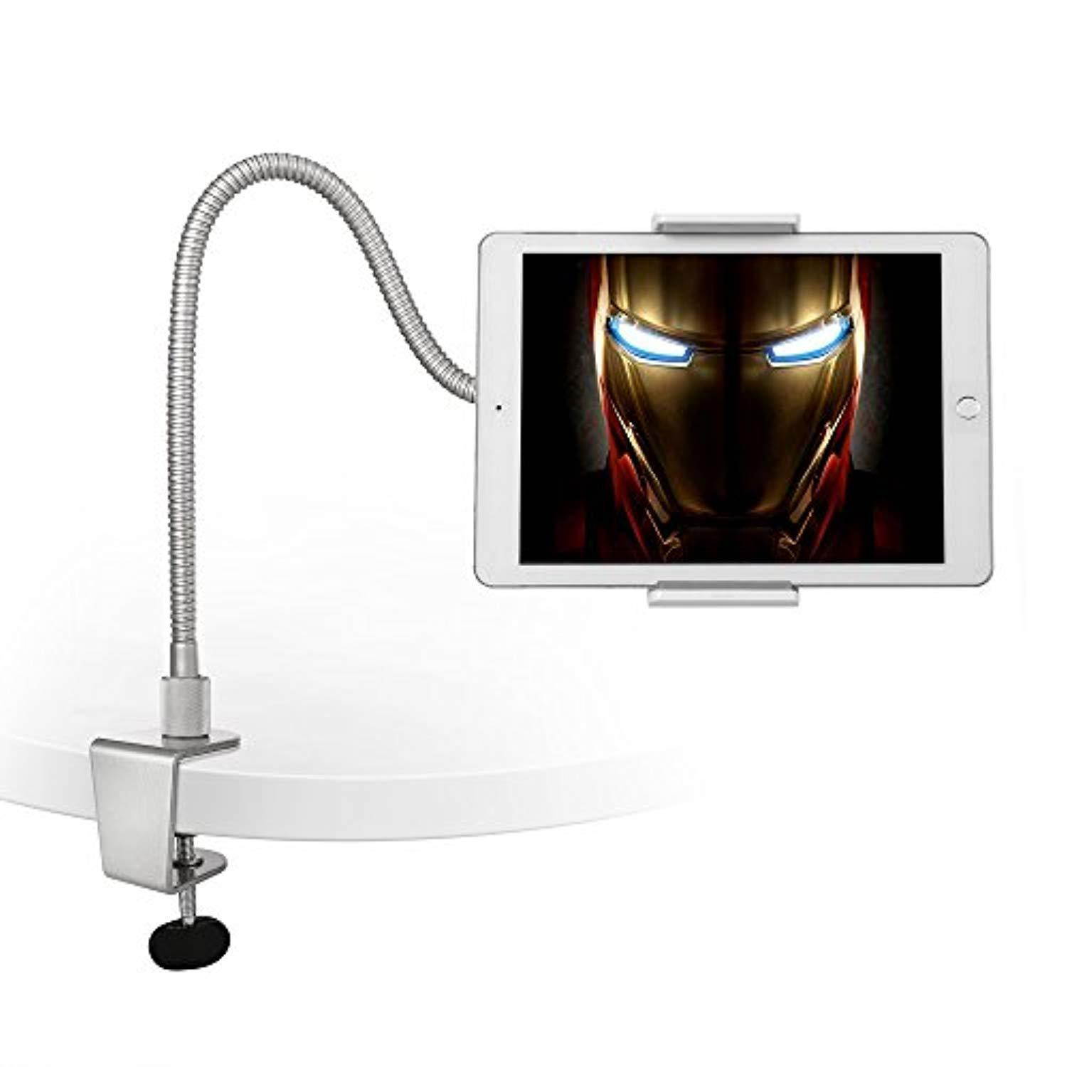 AboveTEK Heavy Duty Aluminum Gooseneck iPad Holder, Cell Phone Desk Mount Tablet Holder iPad Stand for Office Kitchen Bed, Fits 3.5"-10" iPad Pro Air Mini & Mobile iPhone X 8 7, Strong & Flexi