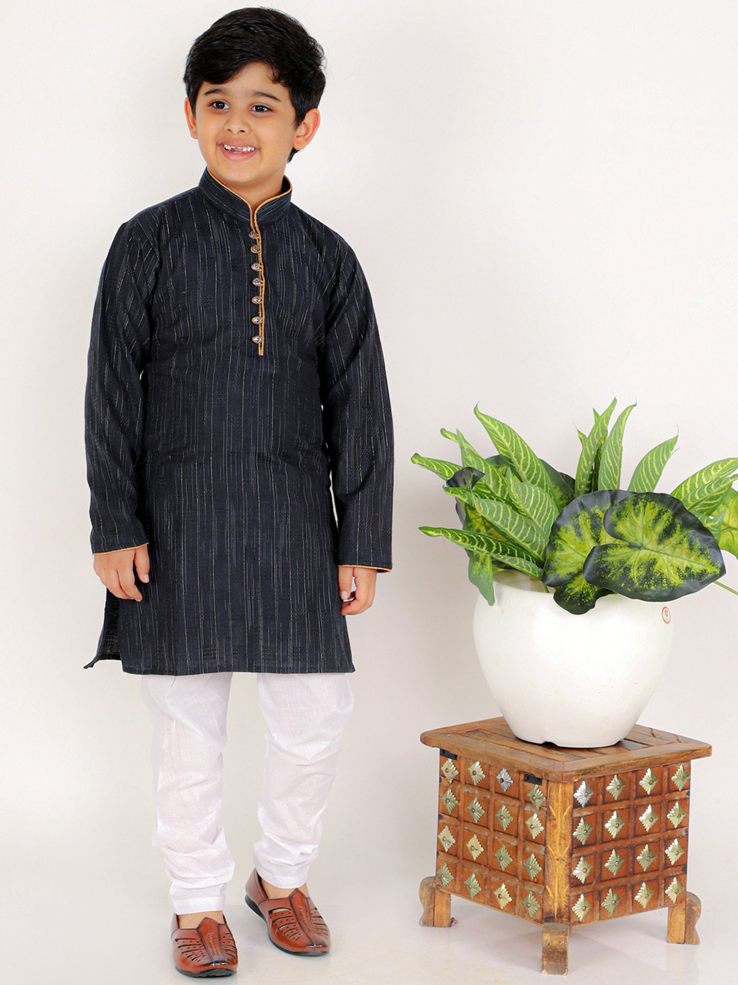 Pro-Ethic Style Developer Kids Dark Blue & White Printed Full Sleeves Kurta with Pyjamas