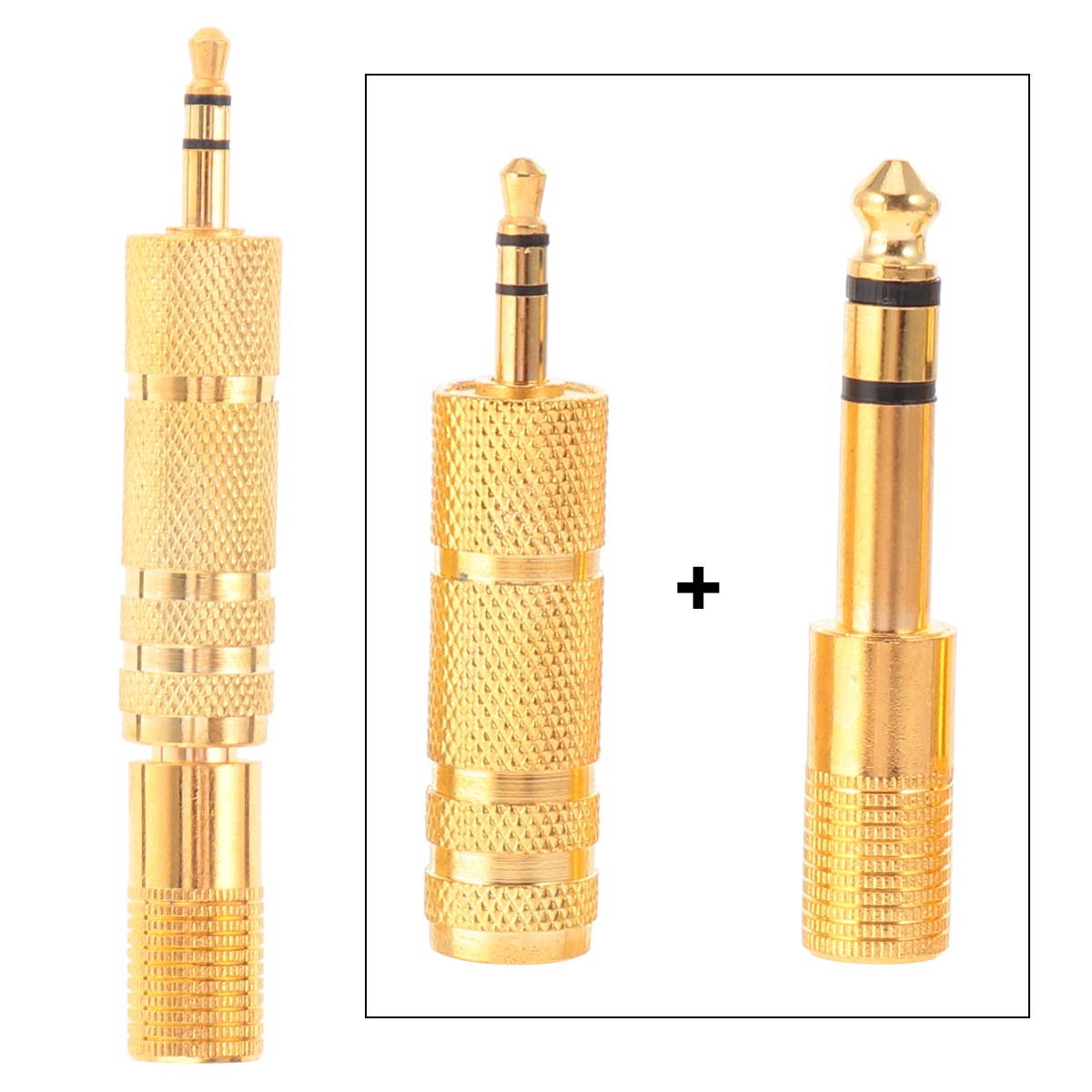 1 Bag 2 Sets 6.5MM Male to 3.5MM Female Jack Plug Audio Headset Plug Adapter Recording Adapter 6.5 3.5 Converter (Golden Silver)