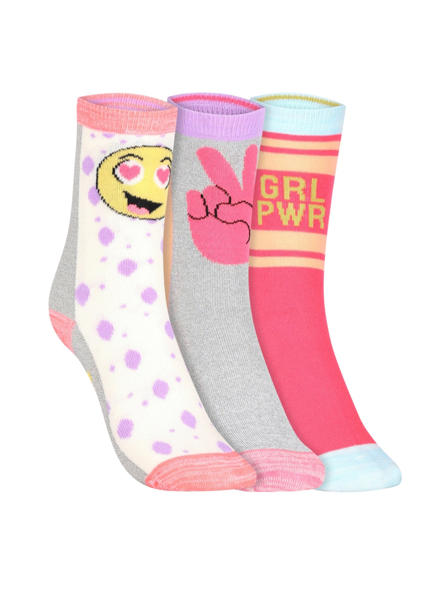 Skechers Crew- Fla Multicolor Printed Socks for Girls - Pack of 3