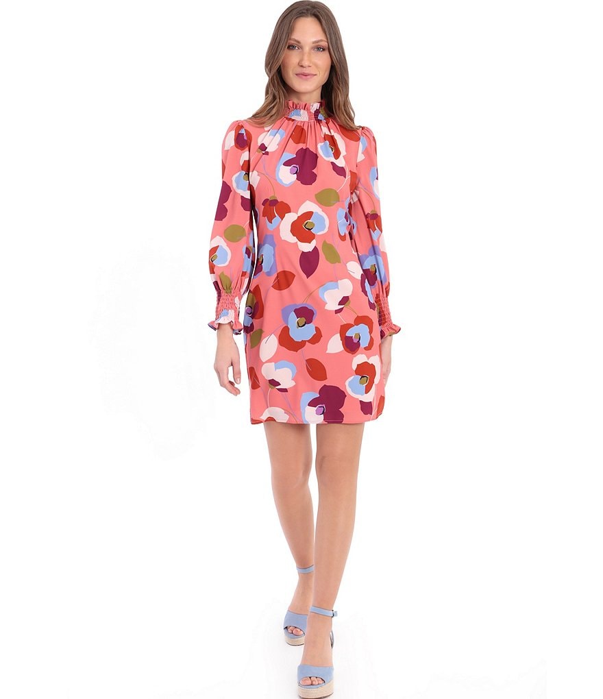 Donna Morgan Raglan Sleeve Mock Neck Floral Dress