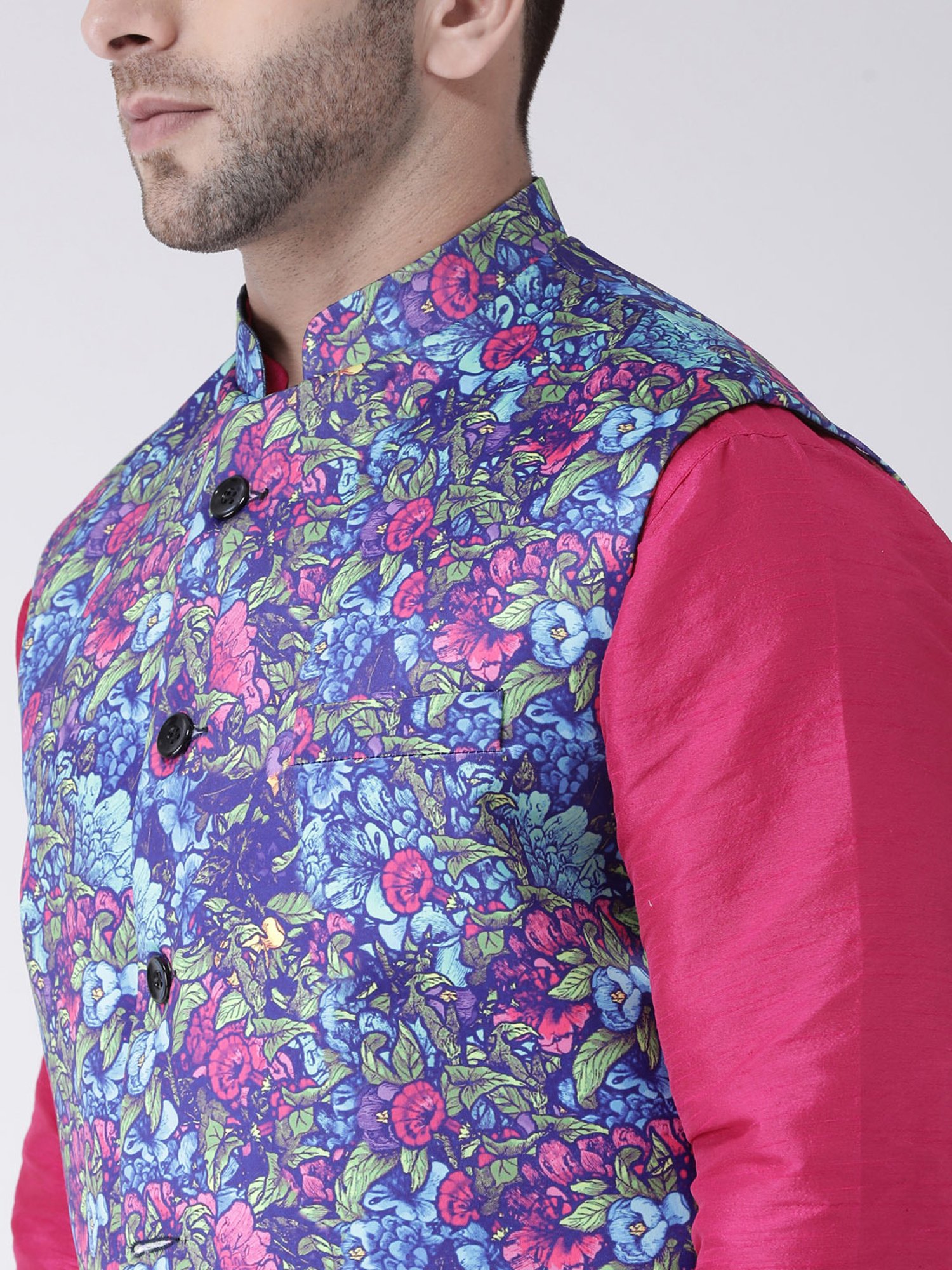 Hangup Plus Multicolor Regular Fit Printed Reversible Nehru Jacket