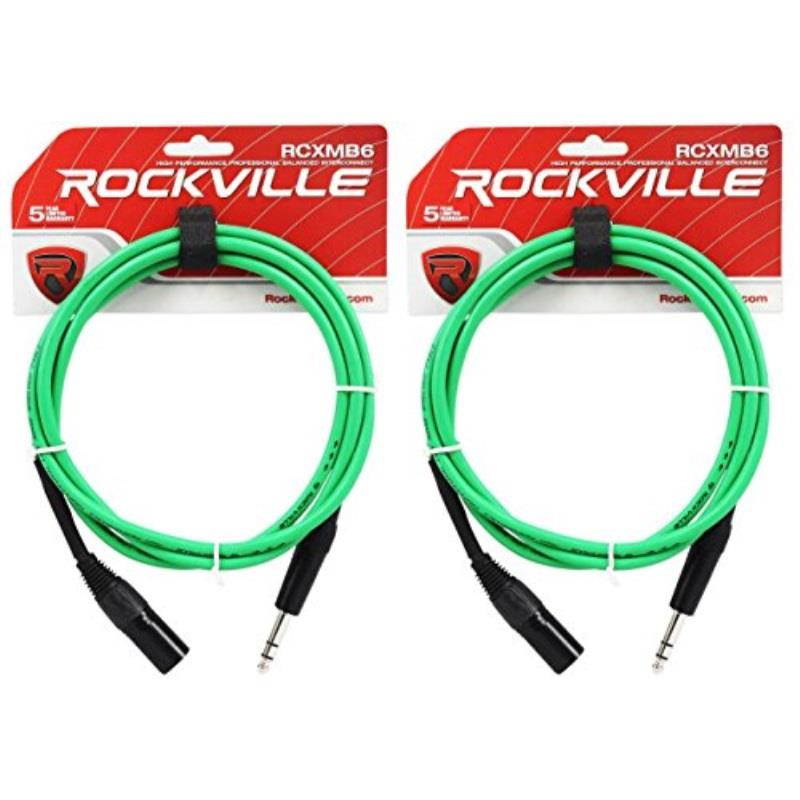 2 rockville rcxmb6g green 6' male rean xlr to 1/4'' trs balanced cables