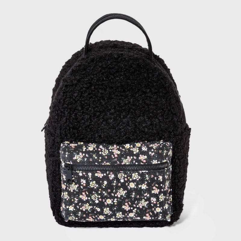 Girls' Mini Backpack with Floral Pocket - art class™ Black