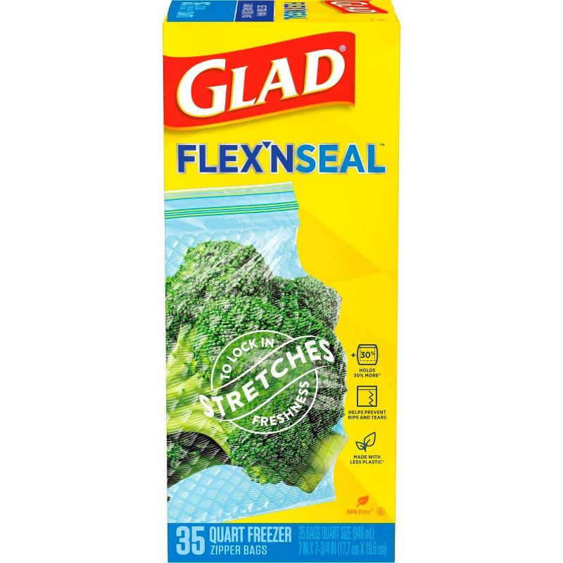 Glad Flex'N Seal + Freezer Storage Plastic Bags - 1 Quart 35ct