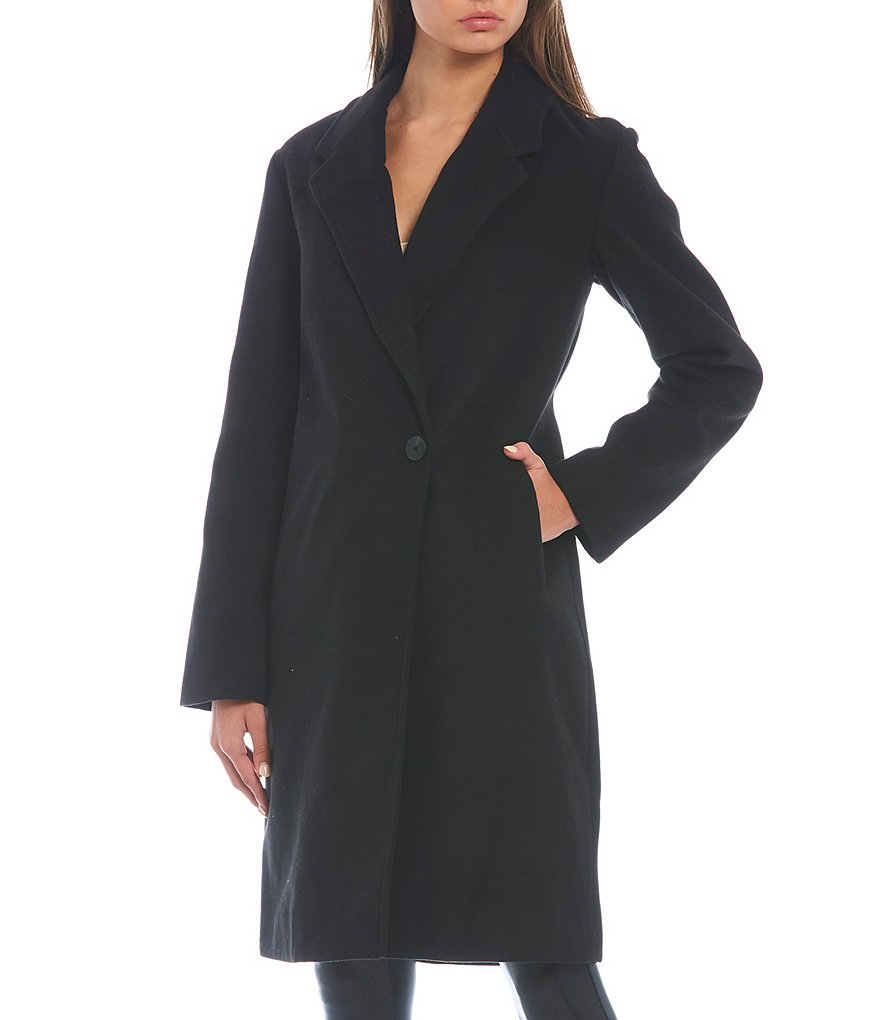 GB The New Long Sleeve Lined Notch Collar Single Breasted Peacoat