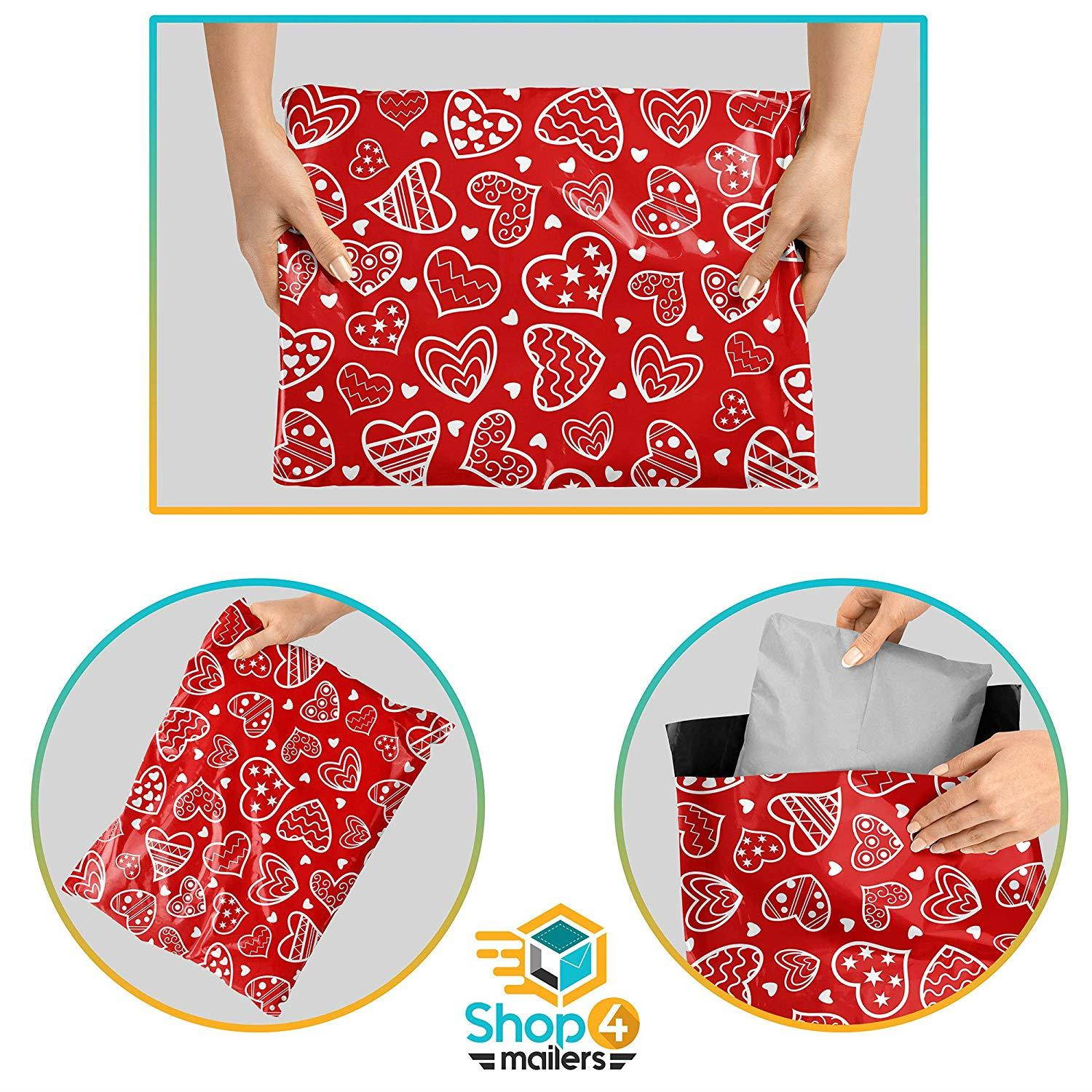 Shop4Mailers 10 x 13 Glossy Hearts Poly Bag Mailer Envelopes 2 Mil (100 Pack, Hearts)