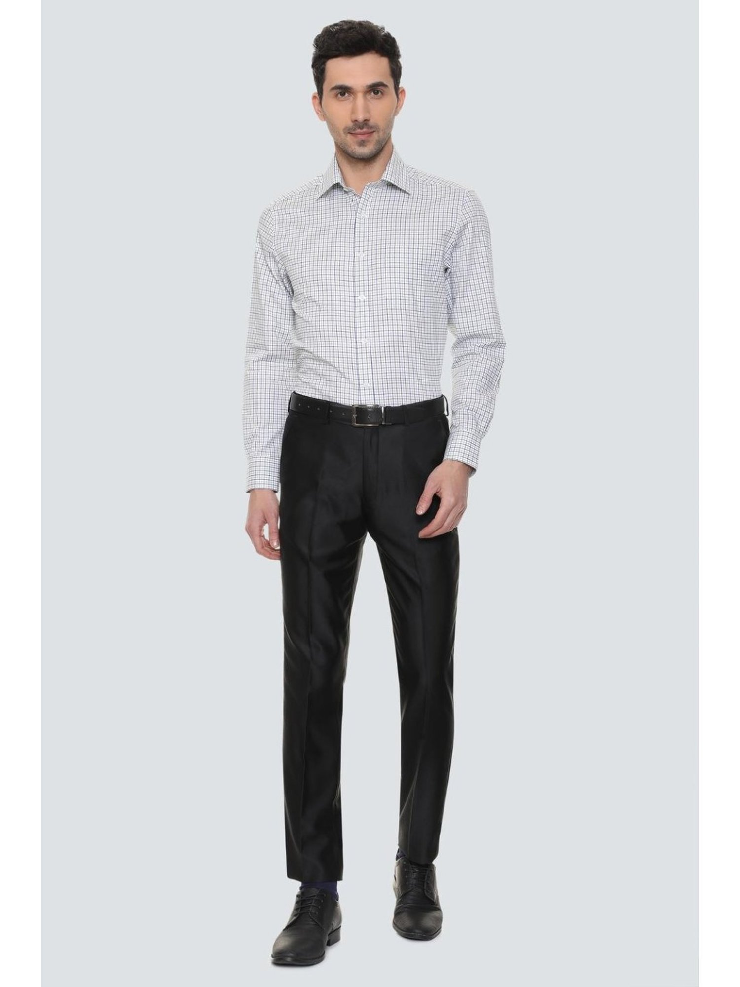 Louis Philippe Black Regular Fit Formal Flat Front Trousers