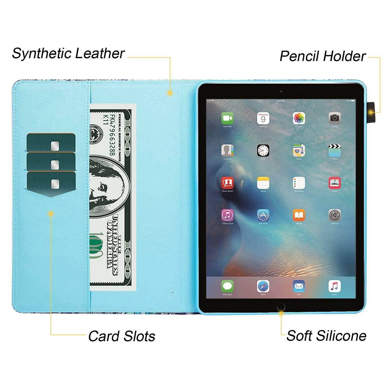 iPad Pro 9.7 inch 2016 Case, Dteck PU Leather Protective Smart Case with [Auto Sleep/Wake] Pencil Holder Flip Folio Stand Wallet Cover for Apple iPad Pro 9.7 2016 Release Tablet, Pink Eiffel Tower