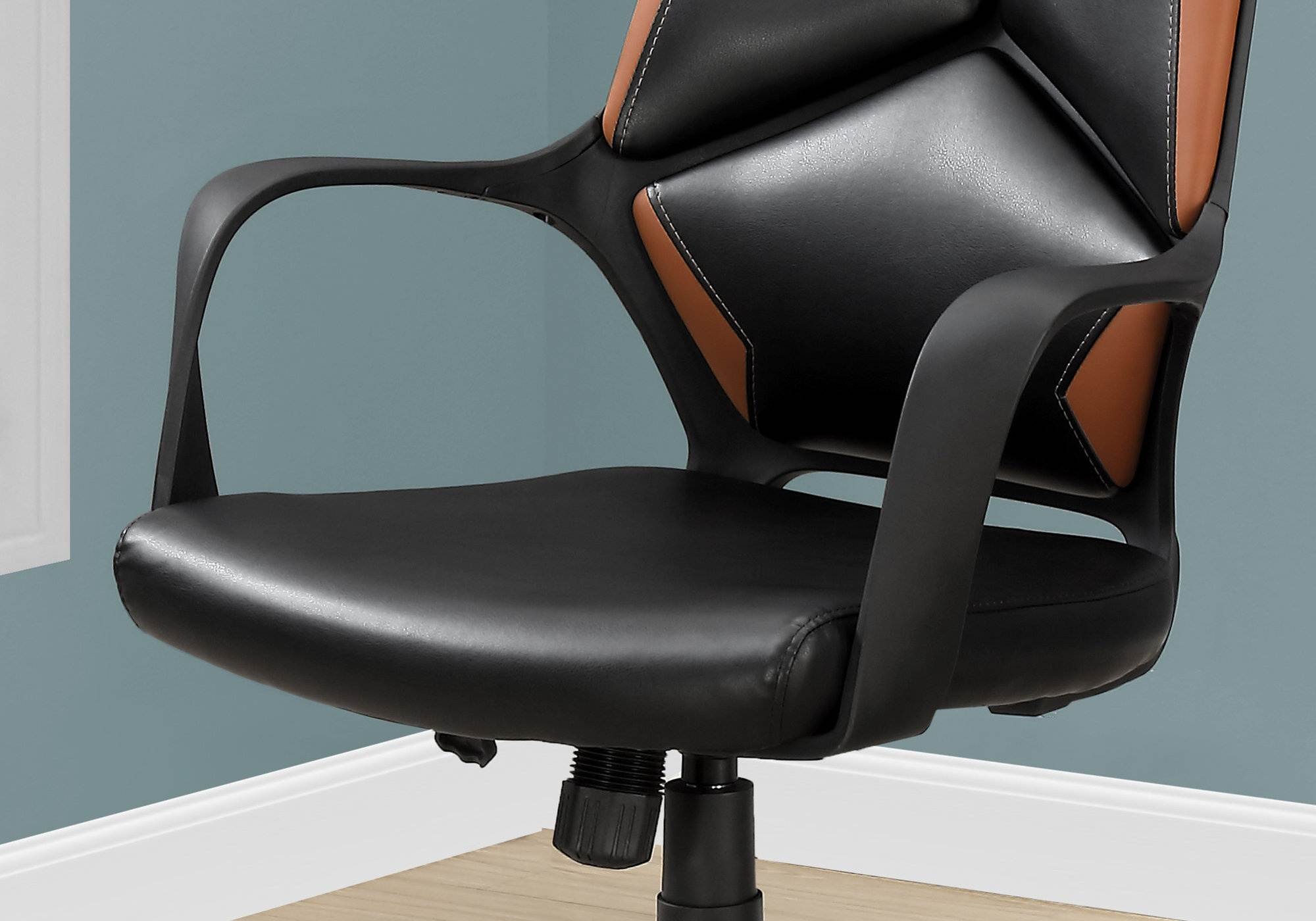 Monarch Specialties Contemporary Black and Brown Leather-Look High Back Executive Office Chair