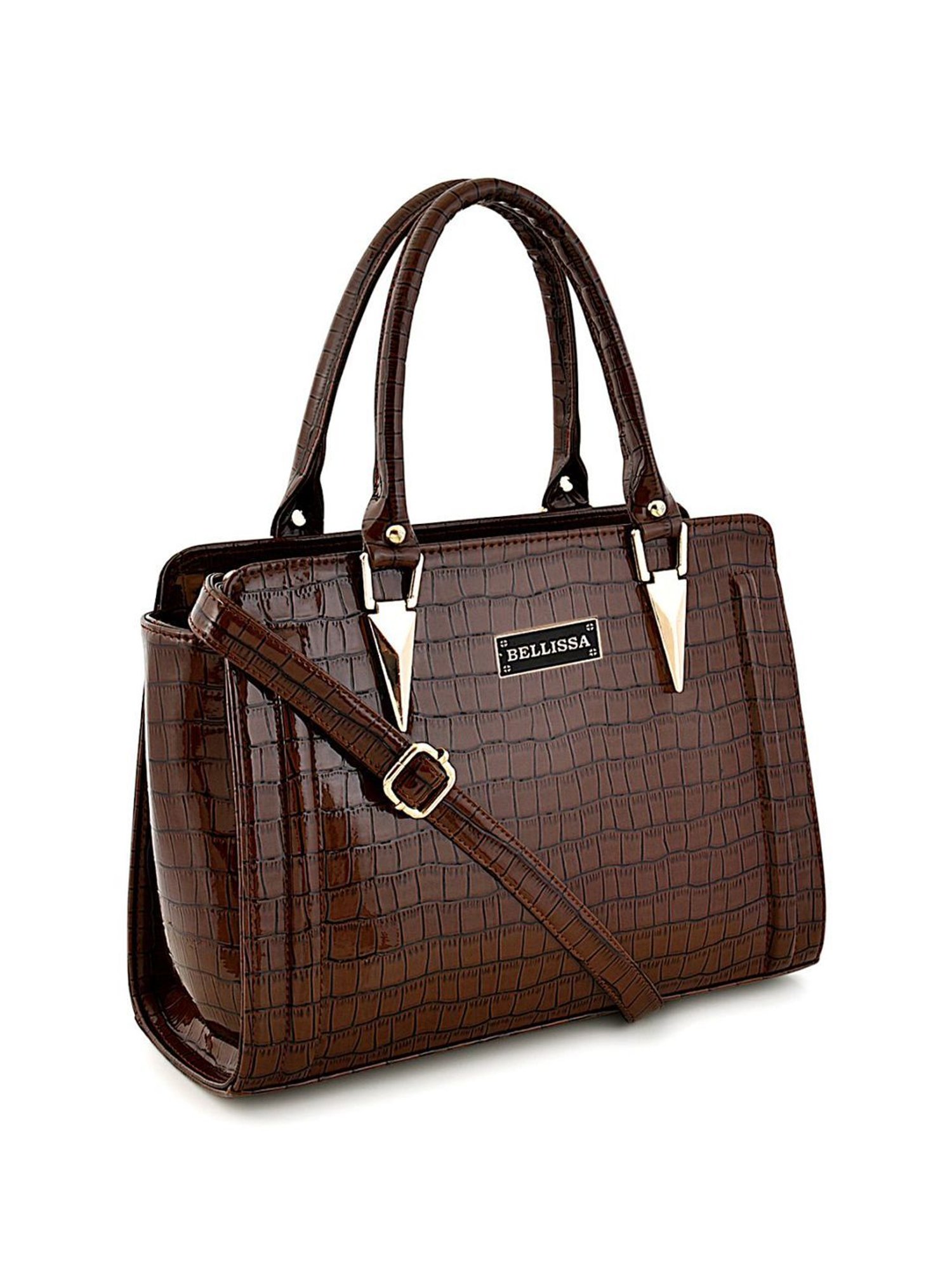 Bellissa Brown Textured Medium Premium Handbag