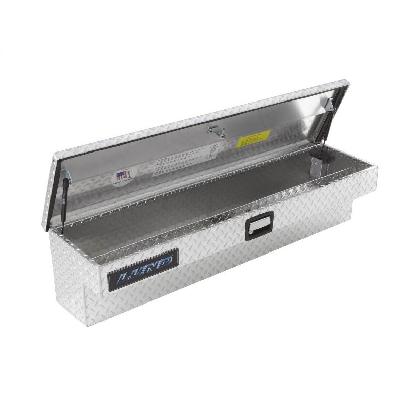 Lund Inc 9748 48 Inch Aluminum Weatherproof Side Mount Bin Truck Bed Lockable Tool Box Storage Organizer with Hinged Fixed Lid, Brite Silver