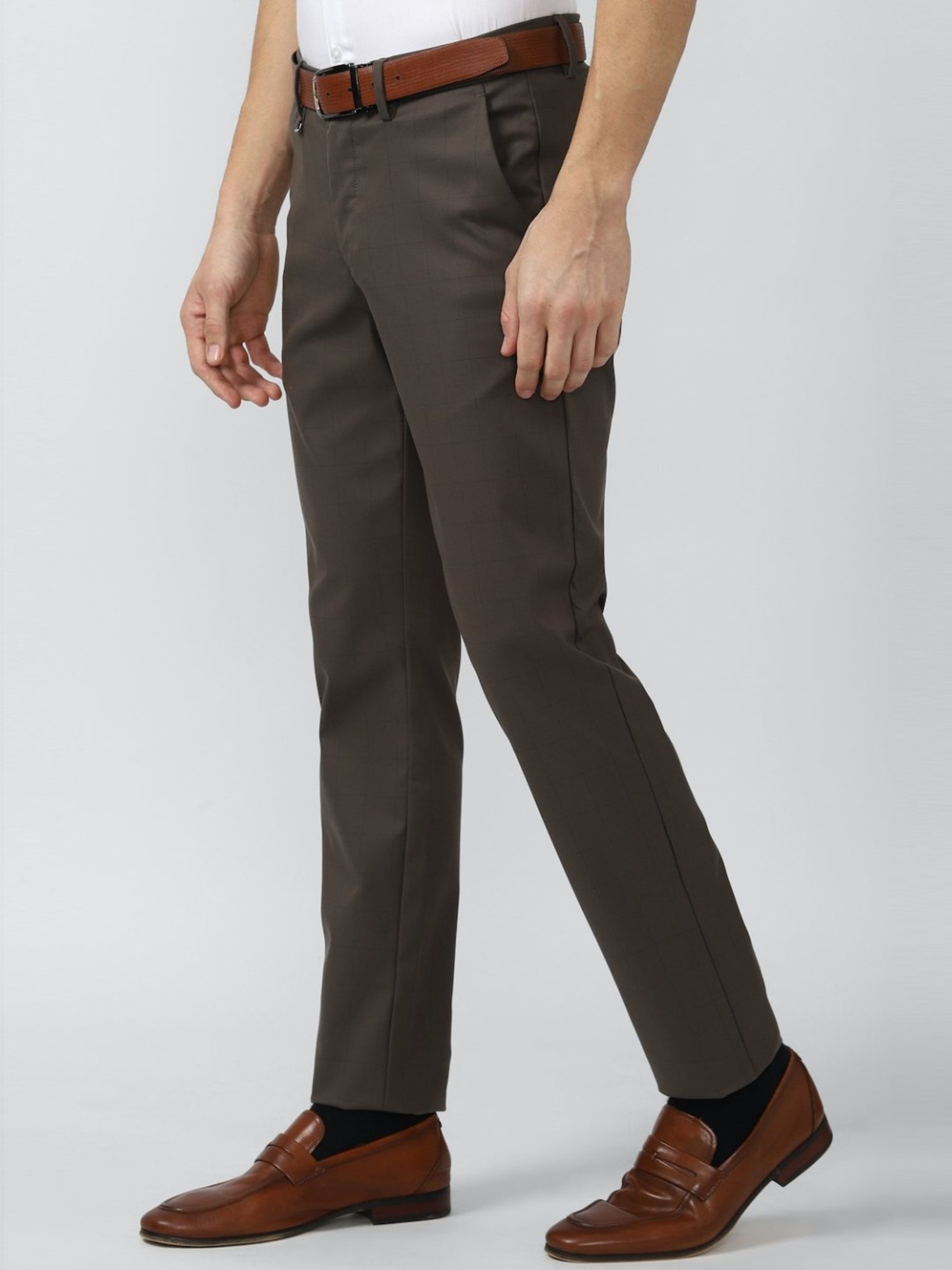 Van Heusen Brown Slim Fit Checks Trousers