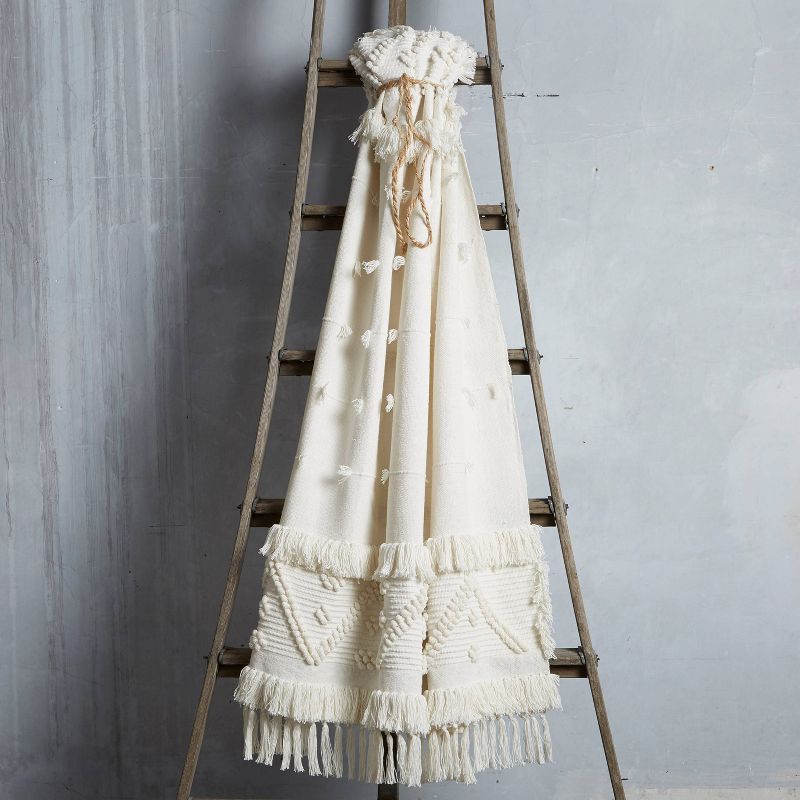 50"x60" Tufted Chevron Throw Blanket with Fringe Natural - Patina Vie