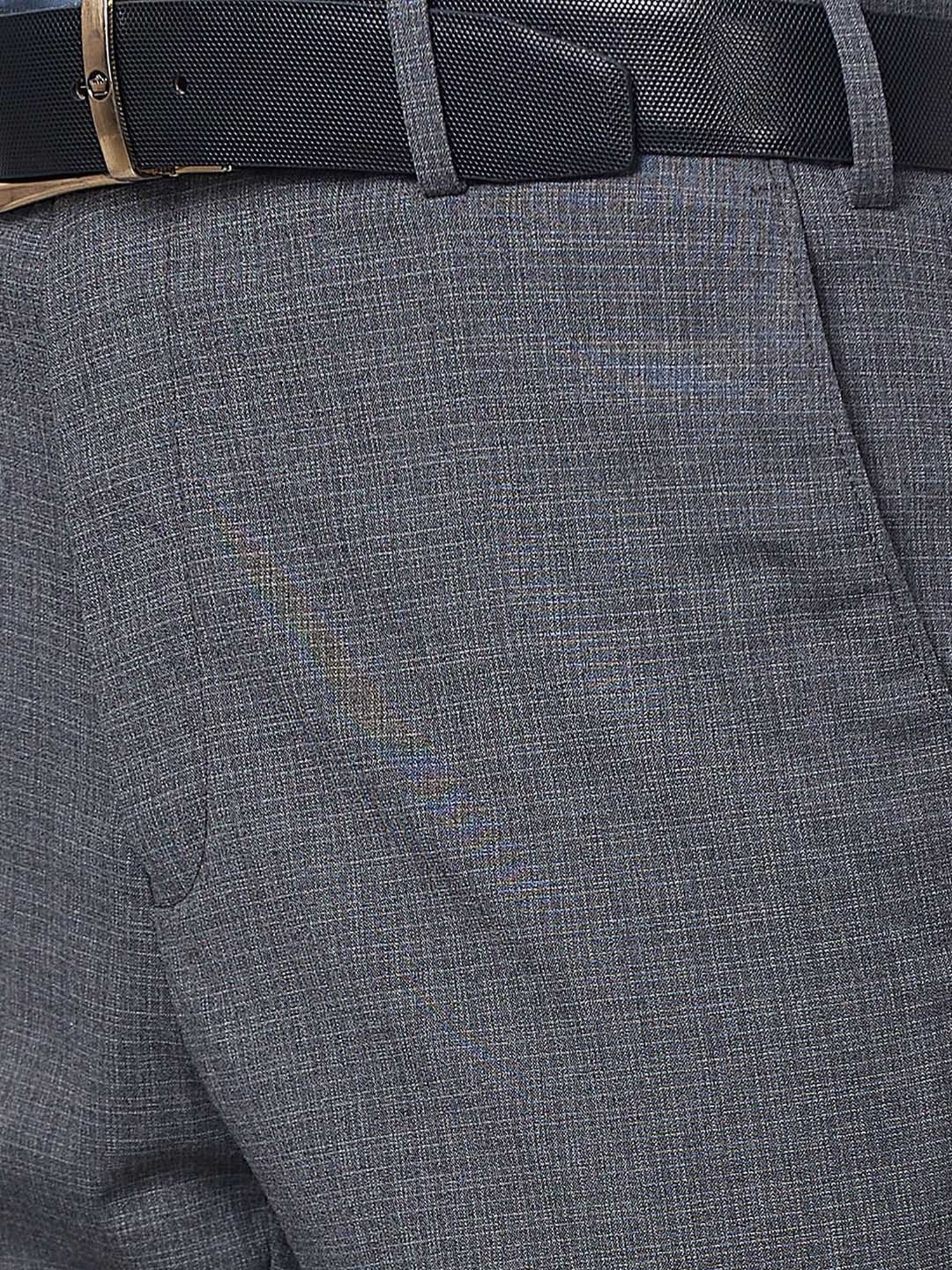 Raymond Grey Slim Fit Self Design Flat Front Trousers