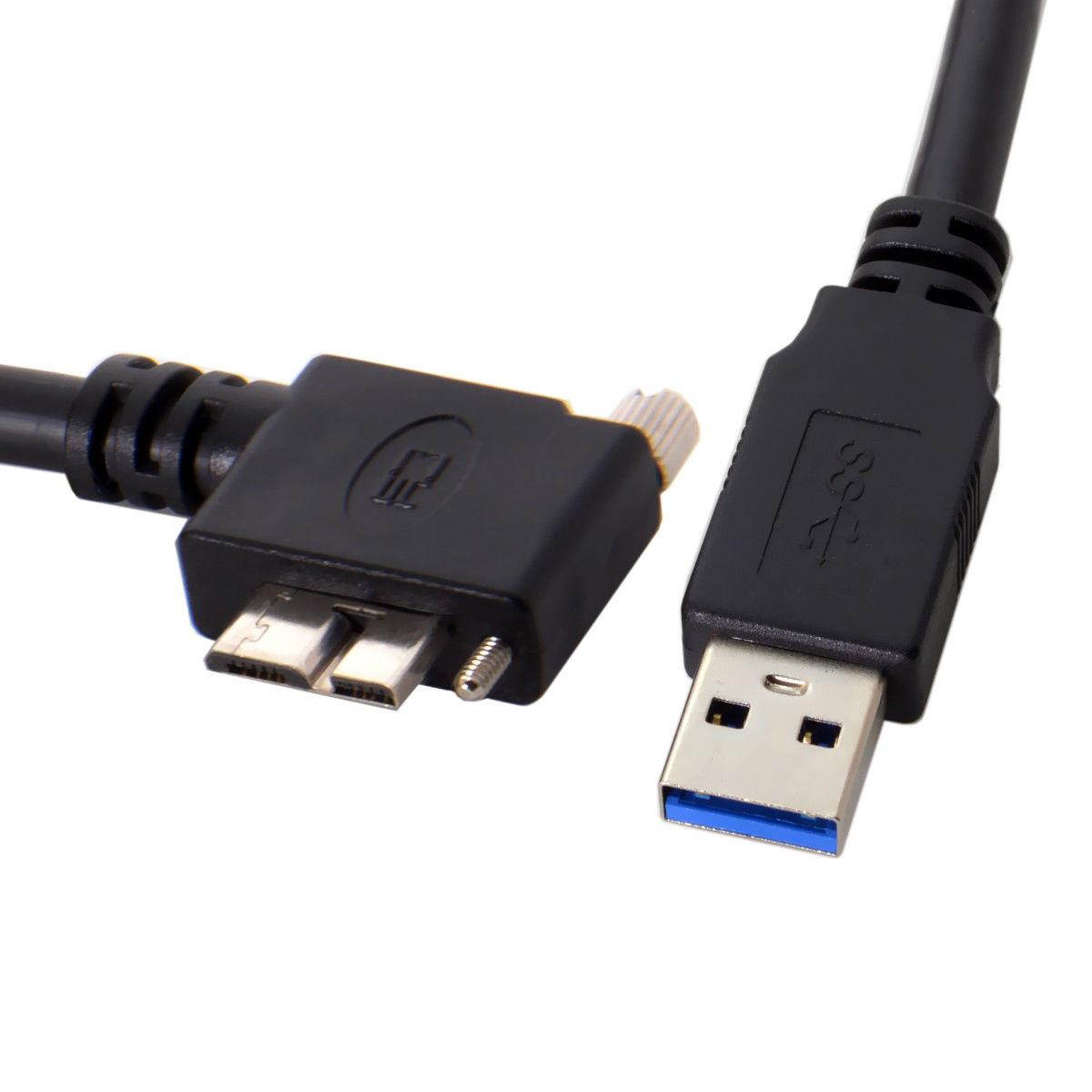 USB 3.0 Male to 90 Degree Left Angled Micro-B Micro USB 3.0 Type-B Male Data Cable with Screws Mount for Industrial Camera 3m