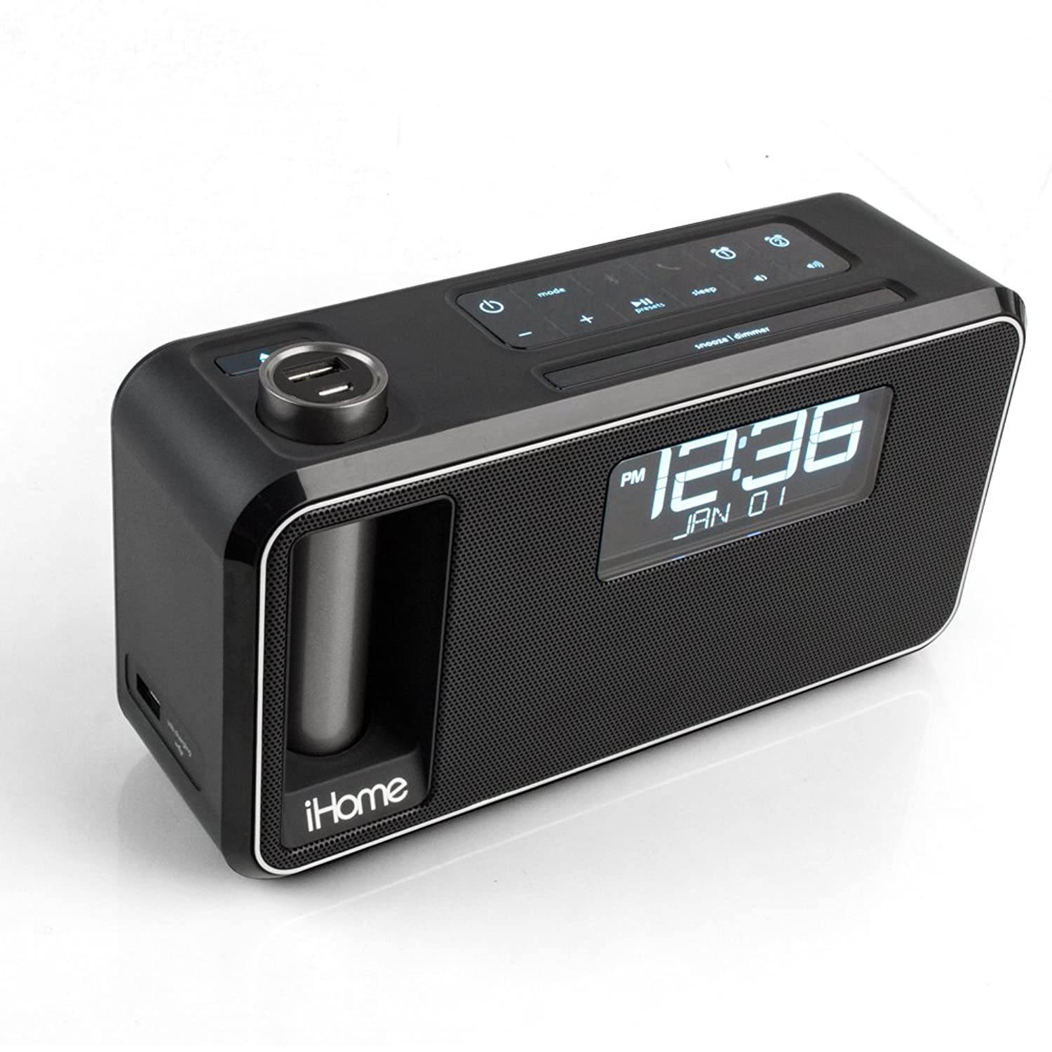 iHome iKN105BC Dual Charging Bluetooth Stereo Alarm Clock Radio/Speakerphone with NFC, Removable Power
