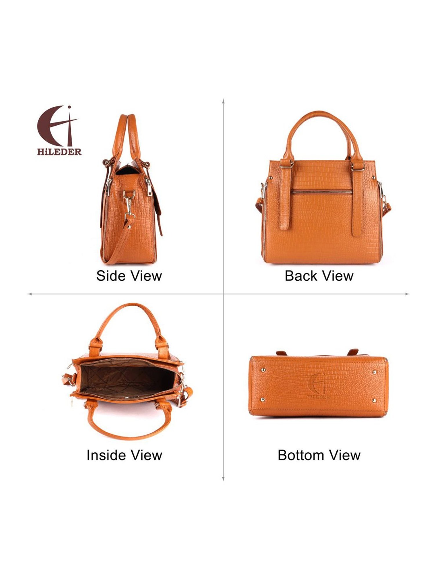 HiLEDER Orange Textured Medium Handbag