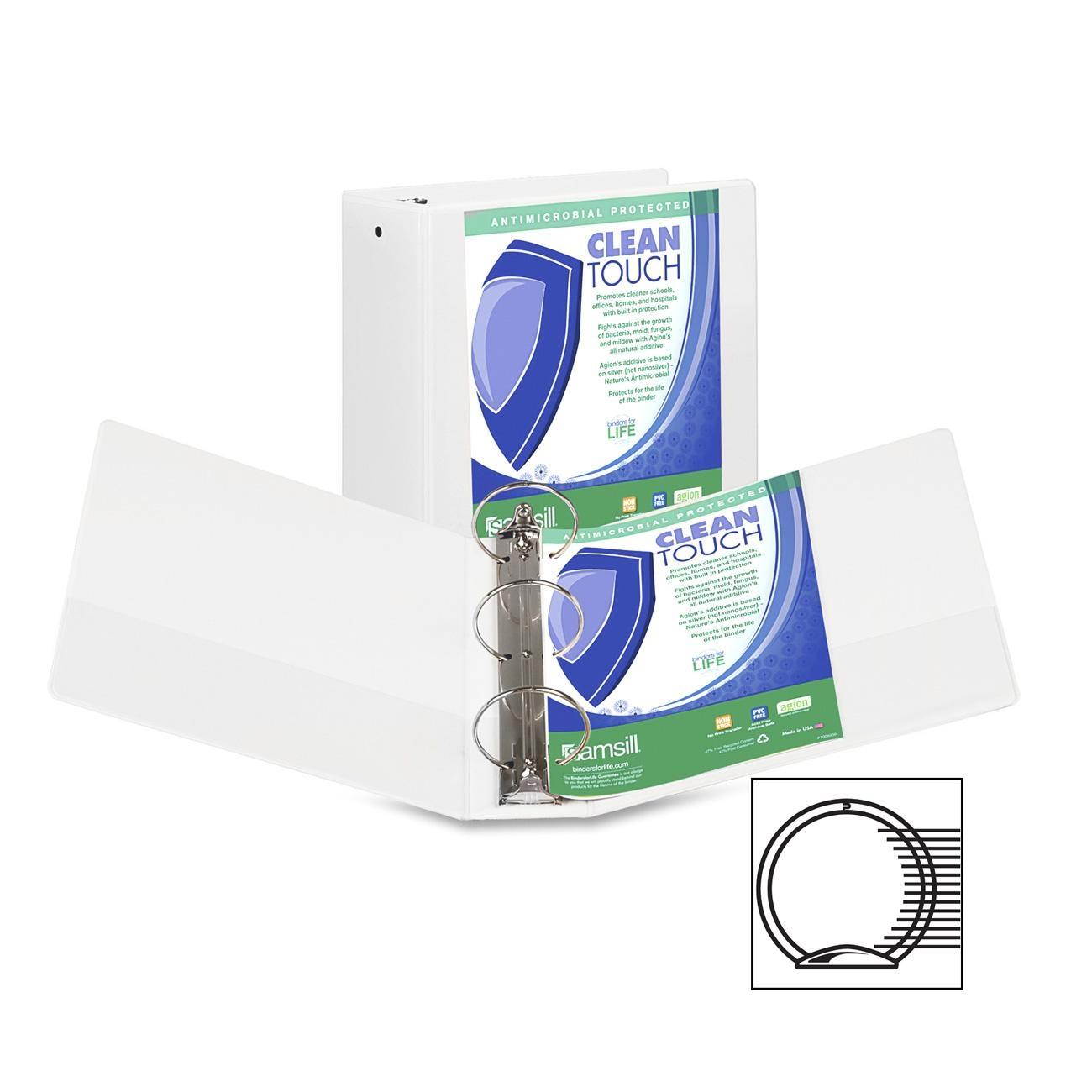 Samsill Clean Touch Round Ring View Binder with Antimicrobial Protection, 4", White