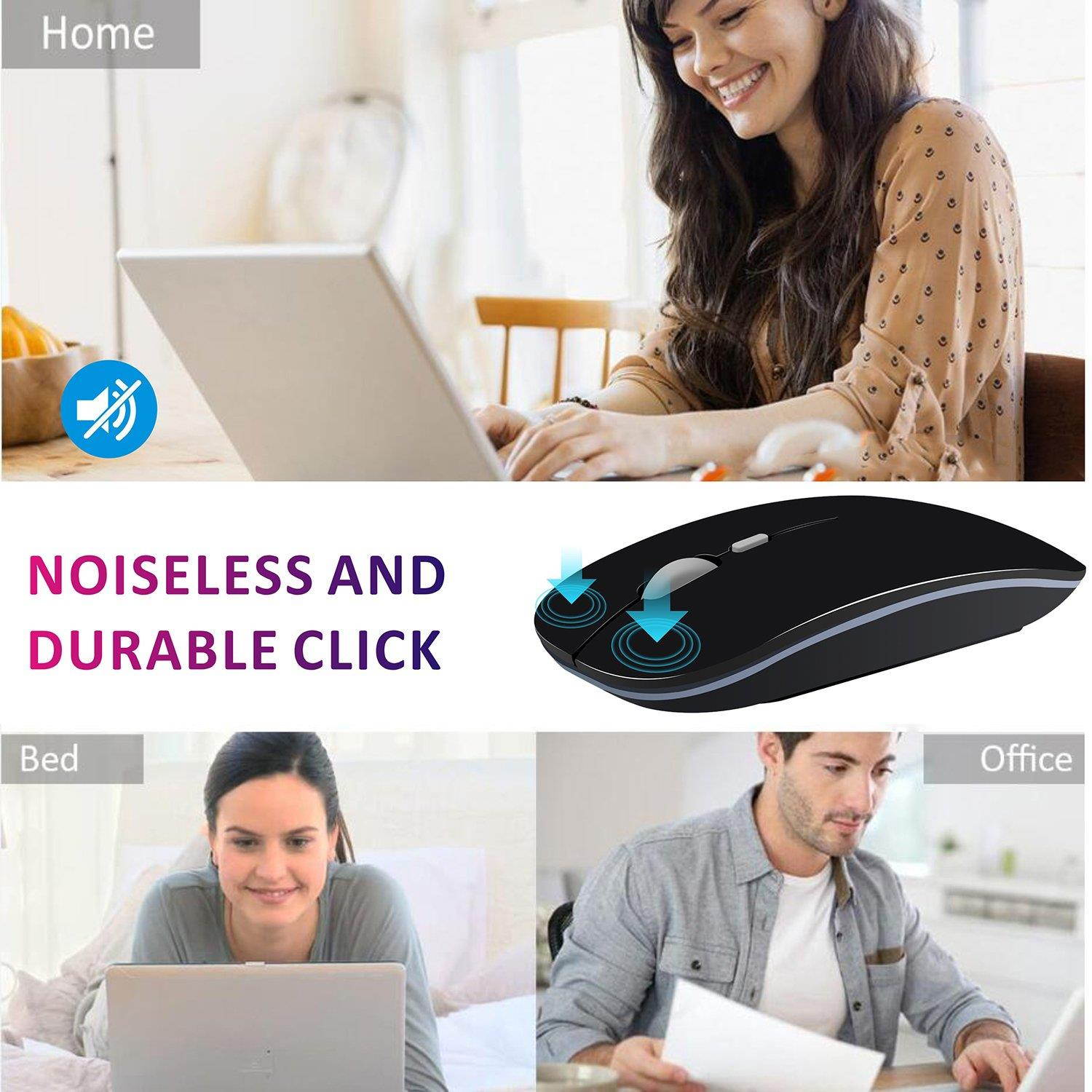 TENMOS T9 Silent Wireless Mouse, 2.4G Ultra Slim Portable Travel Mouse Optical Computer Mice with Nano Receiver Compatible with Notebook, PC, Laptop, Computer (Matte Black)