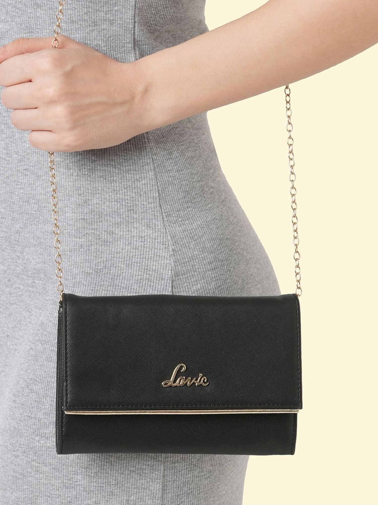 Lavie Ava Black Small Fold Over Clutch