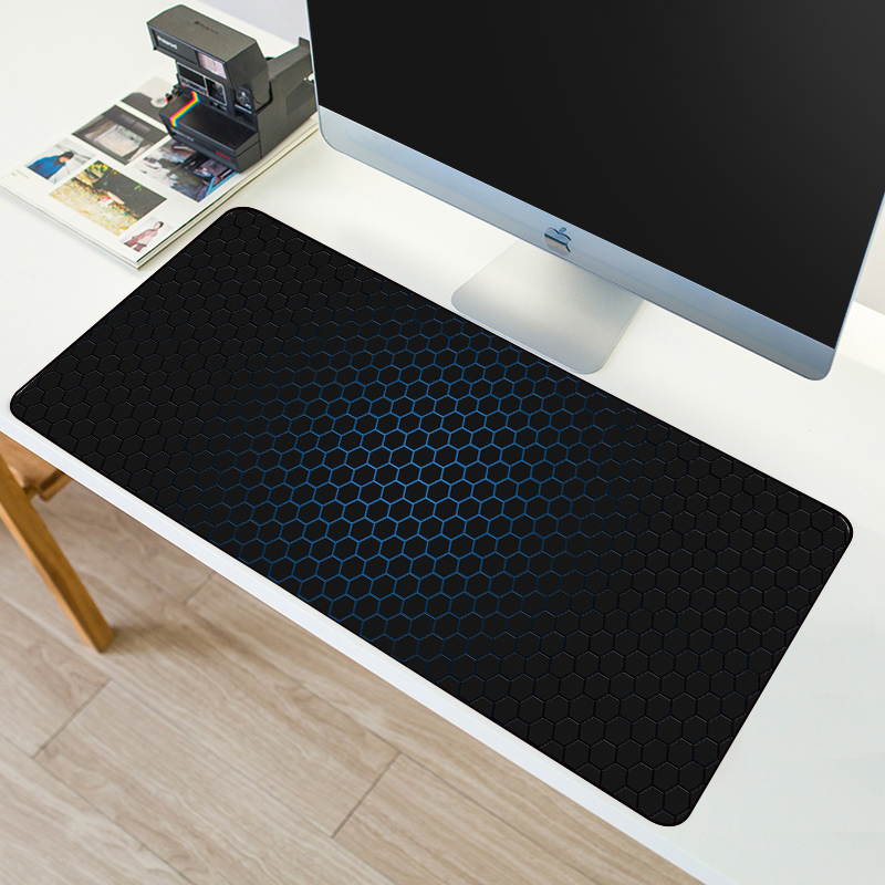 HISPETECH 80X30cm Hexagon Large Gaming Mouse Pad Locking Edge Natural Rubber Keyboard Mouse Mat Anti-slip PolygonTexture PC Keyboard Desk Pad XL