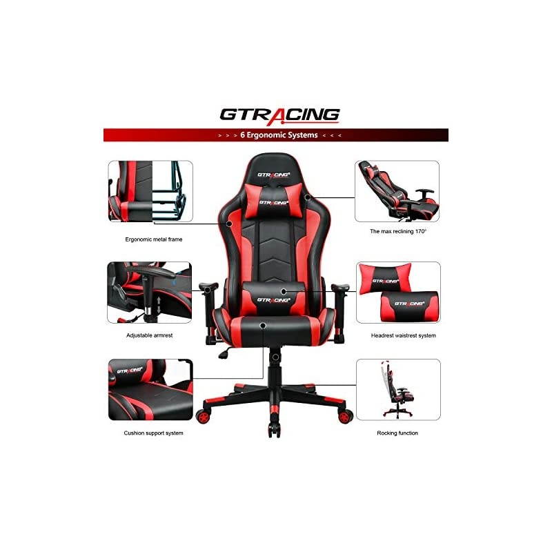 Gaming Chair with Speakers Bluetooth Music Video Game Chair Audio Ergonomic Design Heavy Duty Office Computer Desk Chair Gt890M,Blue (red)