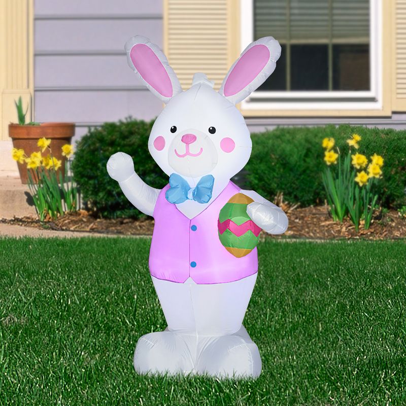 Northlight Easter 4' Inflatable Prelit Bunny Driving an Egg Car Outdoor Decoration - White/Pink