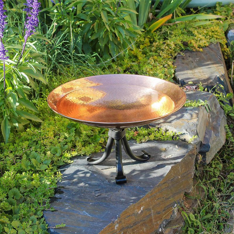 8.5" Stainless Steel Birdbath Bowl with Tripod Stand Polished Copper Plated - ACHLA Designs