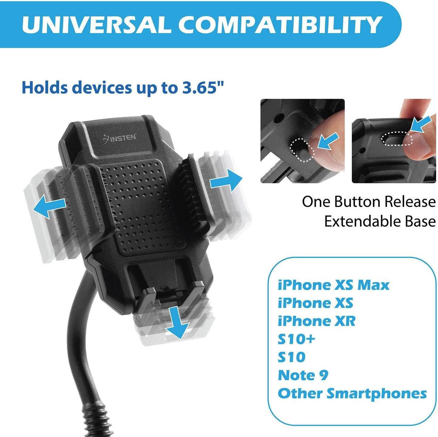 Cup Car Phone Holder, Insten 360 Degree [One Button Release] Long Gooseneck Cup Holder Car Mount Compatible with iPhone 11/11 Pro/ 11 Pro Max/XS/XS MAX/XR/X/8/8+/7/7+, Galaxy S10/S9/S8/Note 9