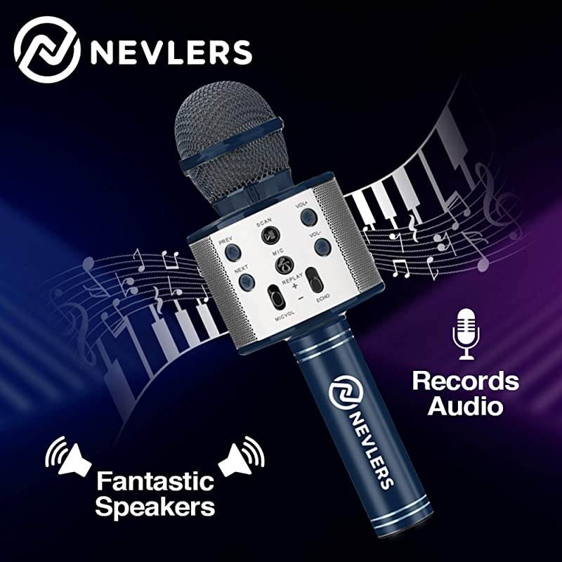 Karaoke Microphone with Wireless Bluetooth Speaker and Recording Options, Easy to Use Portable Handheld Karaoke Machine for Kids and Adults - Navy Blue - Great for Father's Day