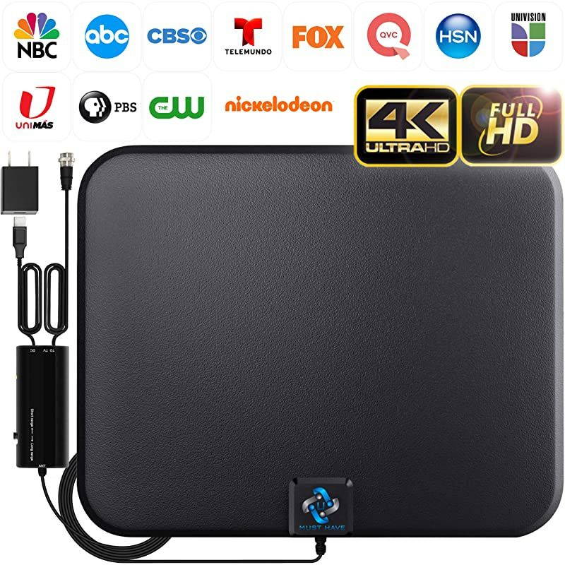 Latest Amplified HD Digital TV Antenna Long 180 Miles Range Support 4K 1080p Fire tv Stick and All Older TVs Indoor Smart Switch Amplifier Signal Booster 18ft Coax HDTV CableAC Adapter