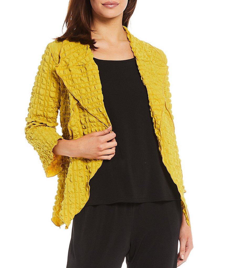 IC Collection Shawl Collar Open Front Asymmetric Hem 3/4 Sleeve Jacket