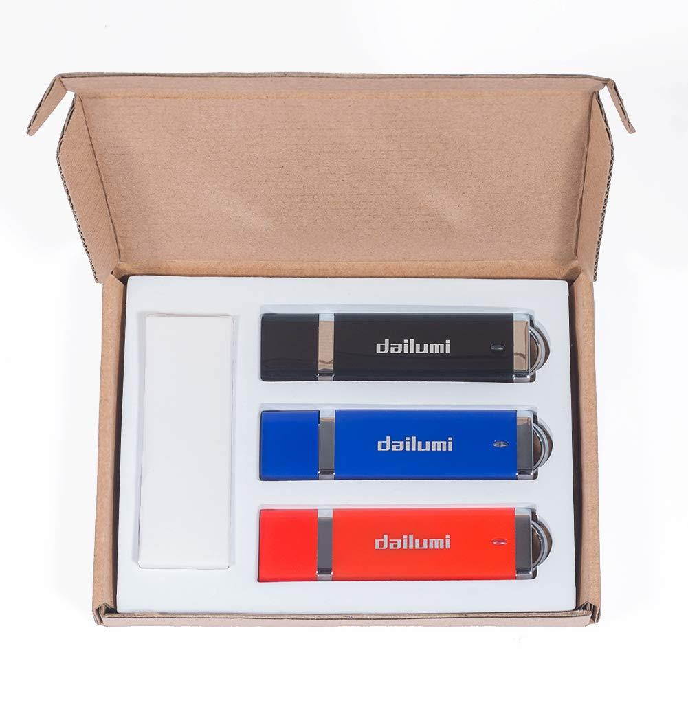 DAILUMI 32GB USB 2.0 Flash Drive, 3 Packs Memory Stick to Bring Your Customer Files, High Speed Thumb Drives - Jump Drive for Fold Data Storage, Zip Drives, Pen Drive (Red, Blue and Black)
