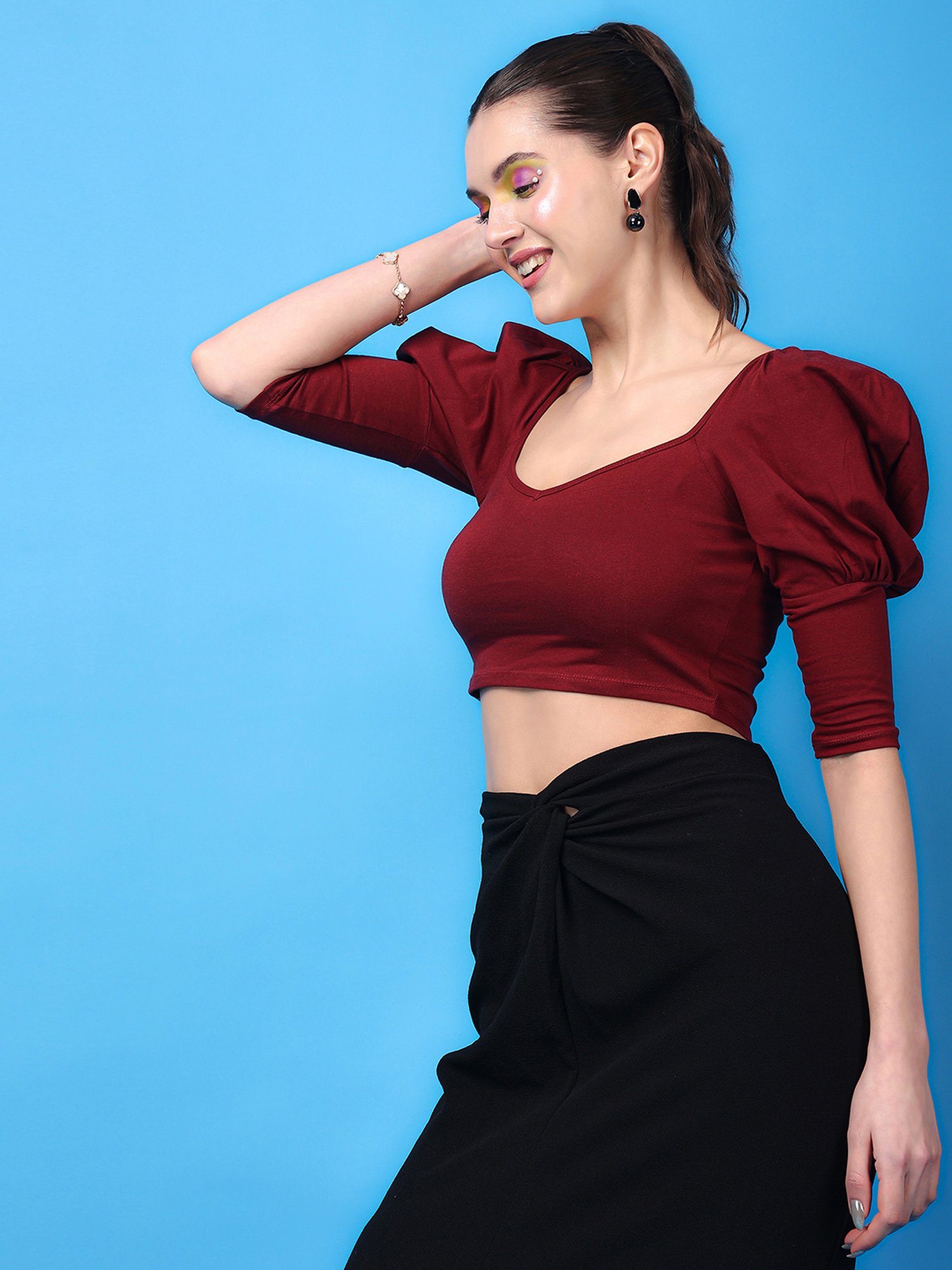 Scorpius Maroon Slim Fit Crop Top