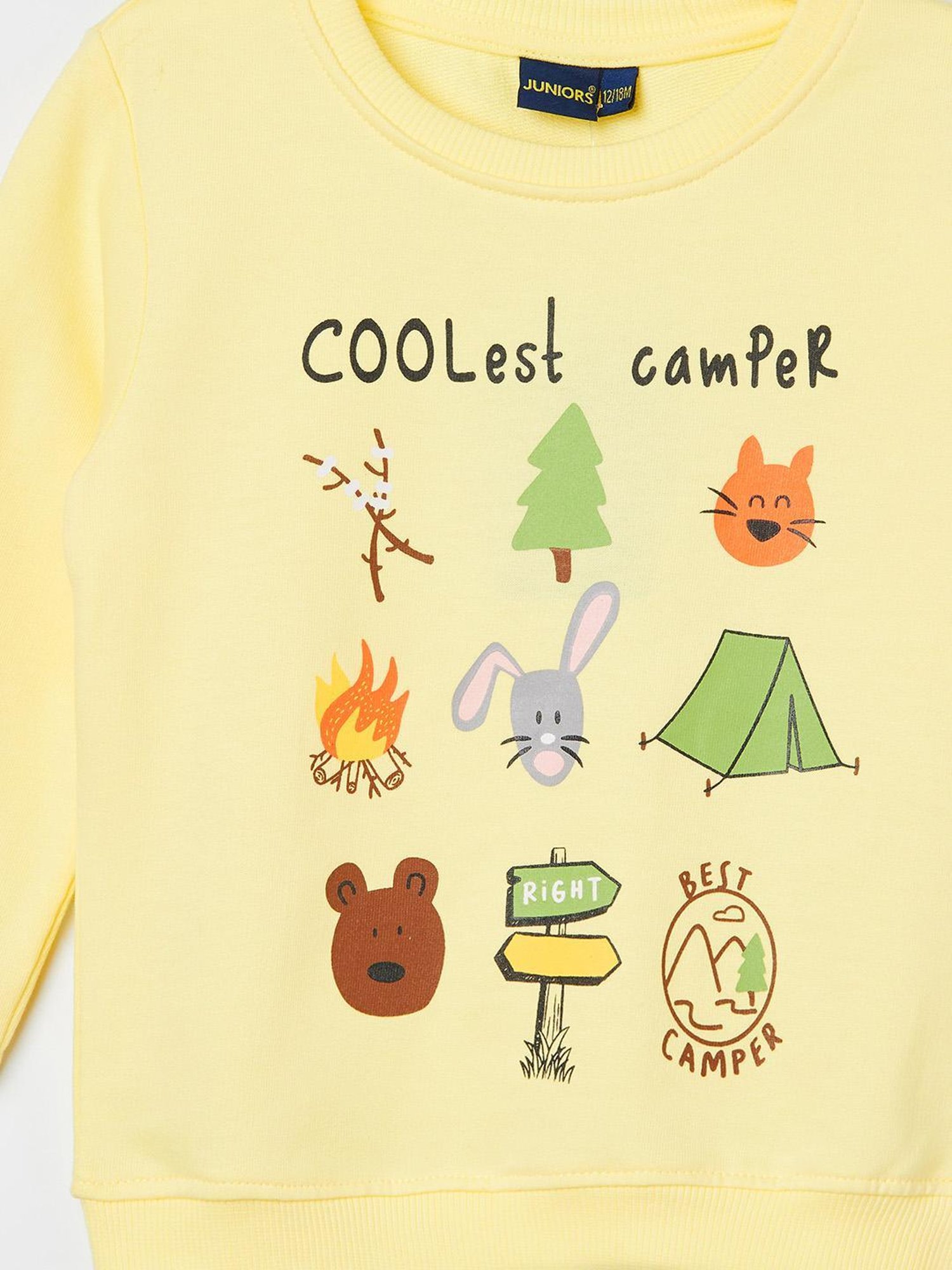 Lifestyle Yellow Round Neck Full Sleeve Chest Print Cotton Sweatshirt