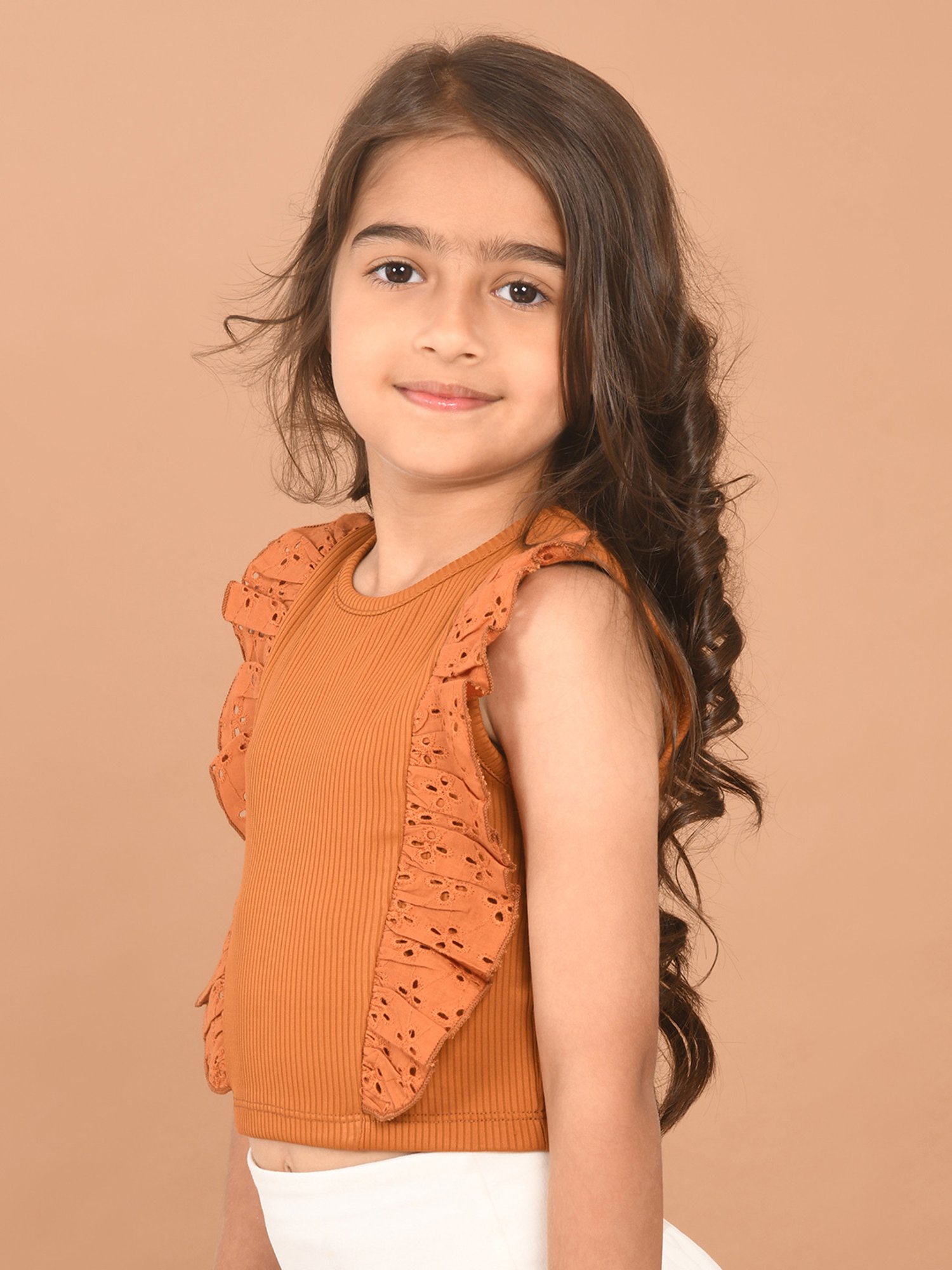 LilPicks Kids Yellow Solid Crop Top