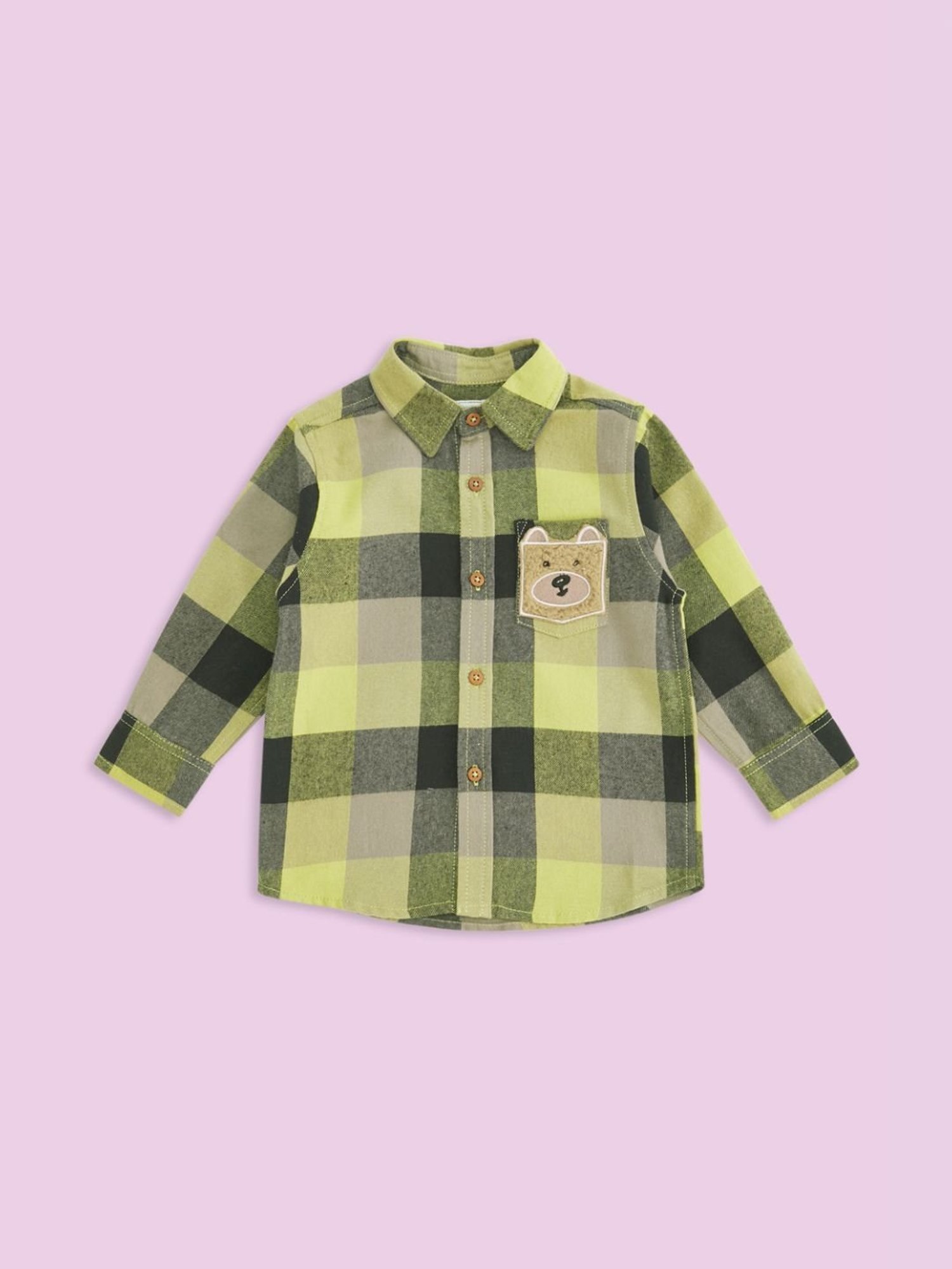 Pantaloons Baby Green Cotton Chequered Full Sleeves Shirt