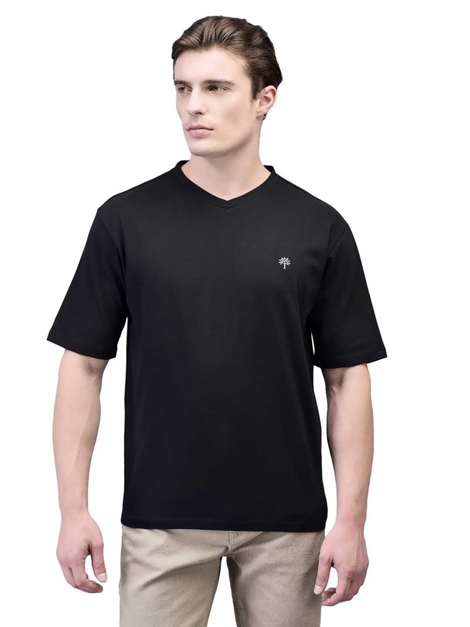 Woodland Black Regular Fit V Neck T-Shirt