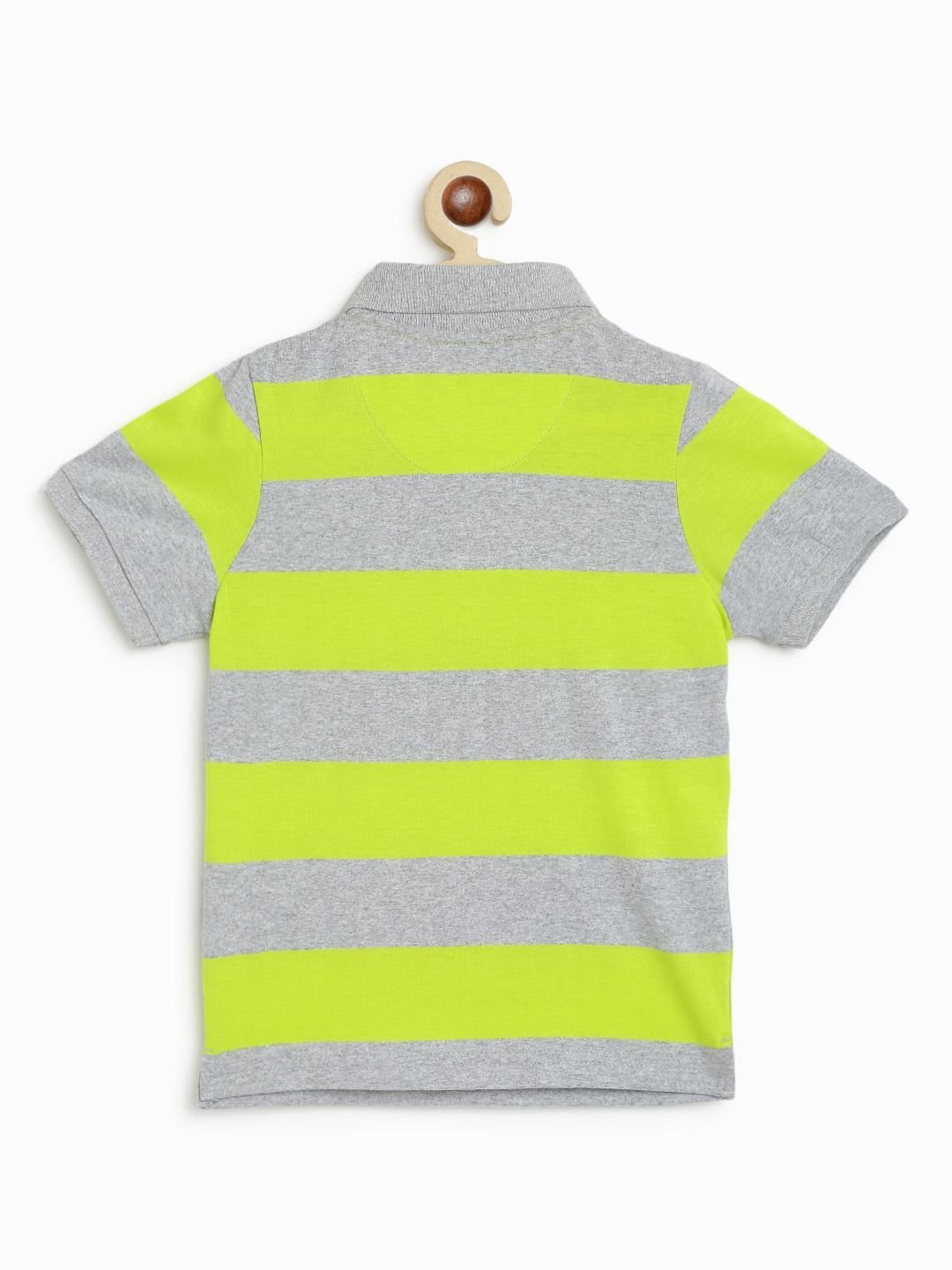 Campana Kids Lime Green & Grey Cotton Striped Polo T-Shirt
