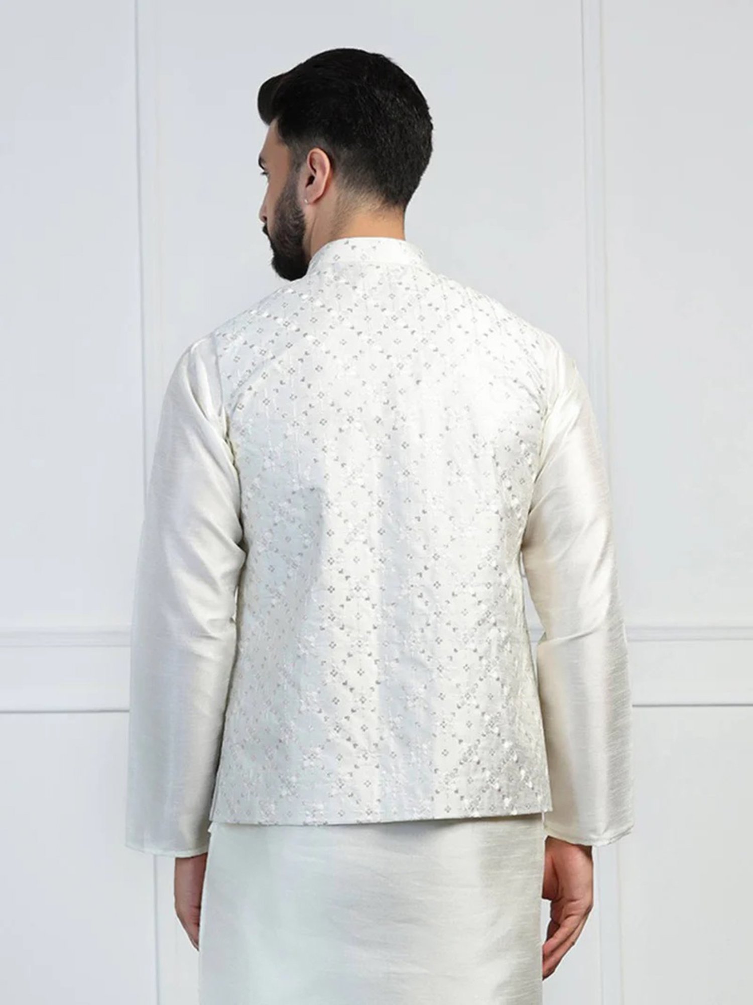 TAHVO White Regular Fit Embroidered Nehru Jacket